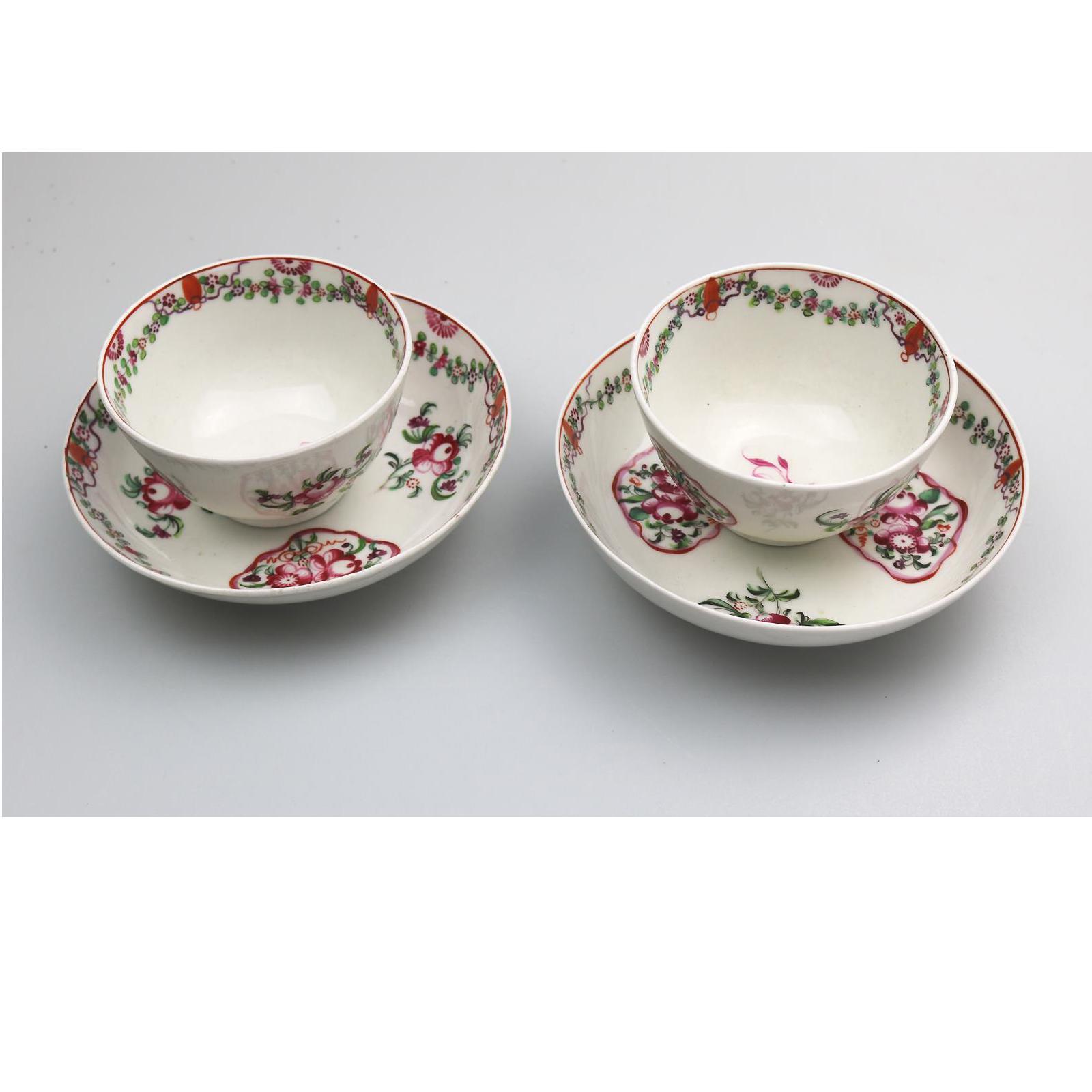 A Pair New Hall Porcelain Tea Bowls & Saucers C.18thc (1 of 8) A Pair New Hall Porcelain Tea Bowls & Saucers C.18thc (1 of 8)