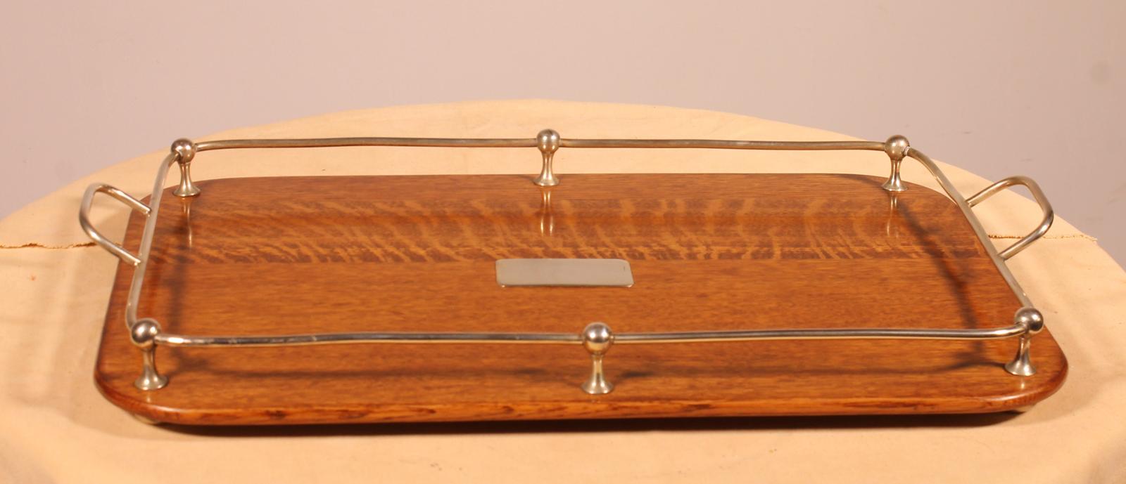 19th Century Silver Plated Metal & Oak Tray (1 of 10)