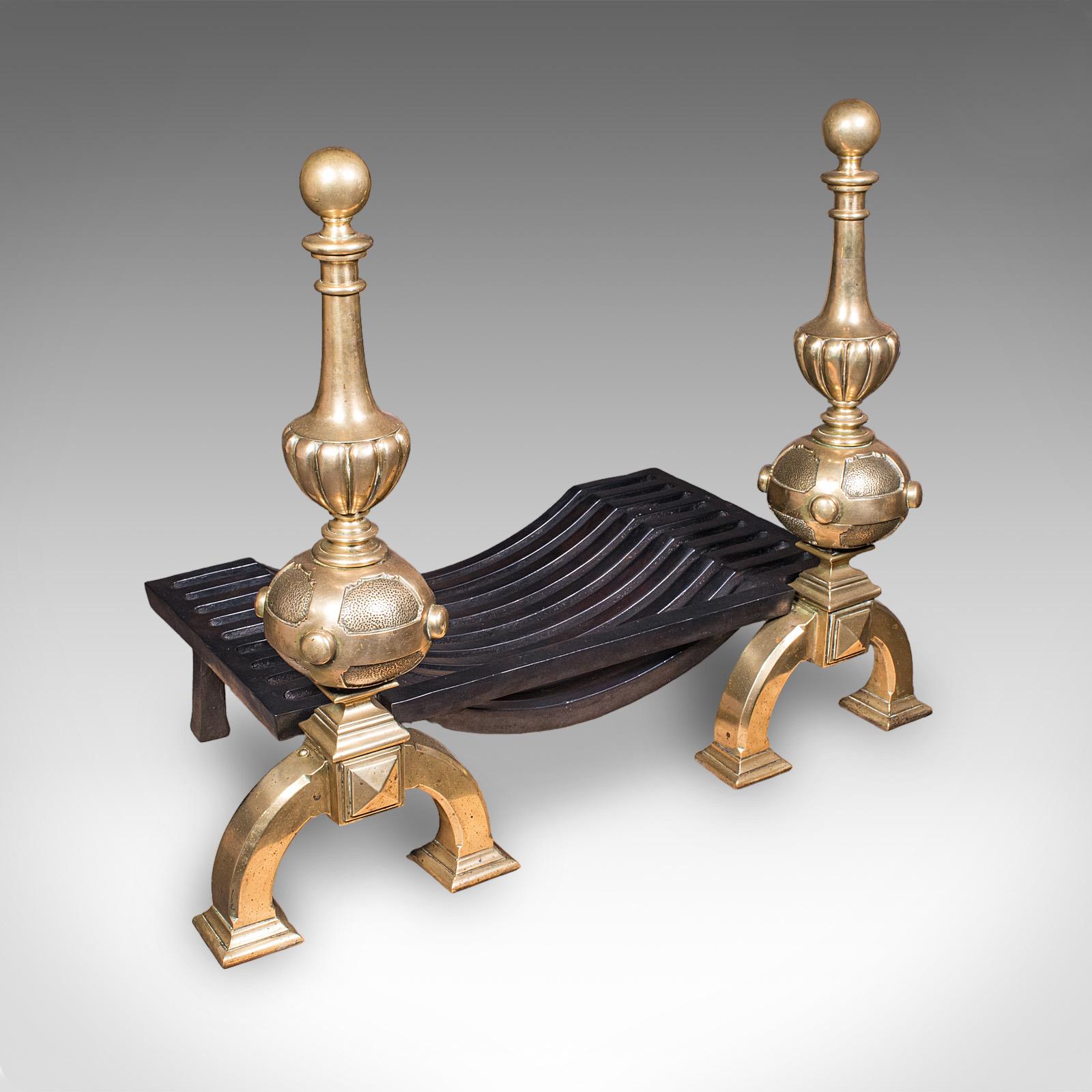 Grand Antique Fireplace Set, English Iron Fire Basket, Brass Andirons, Victorian (1 of 12) Grand Antique Fireplace Set, English Iron Fire Basket, Brass Andirons, Victorian (1 of 12)
