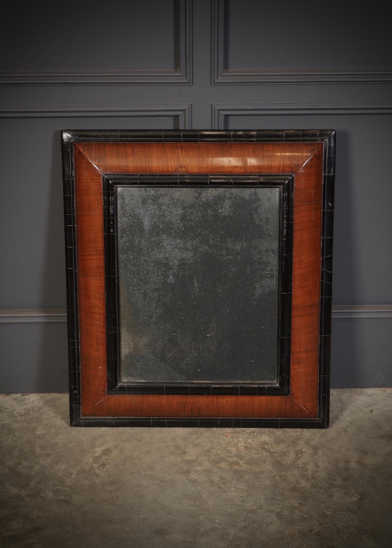 William & Mary Walnut & Ebonised Cushion Frame Mirror (1 of 6)