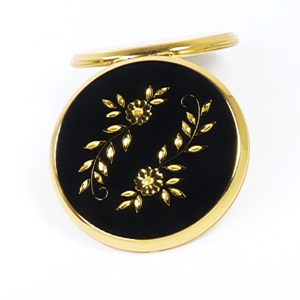 Beautiful Black & Gold Stratton Compact Mirror 1970s (1 of 7)