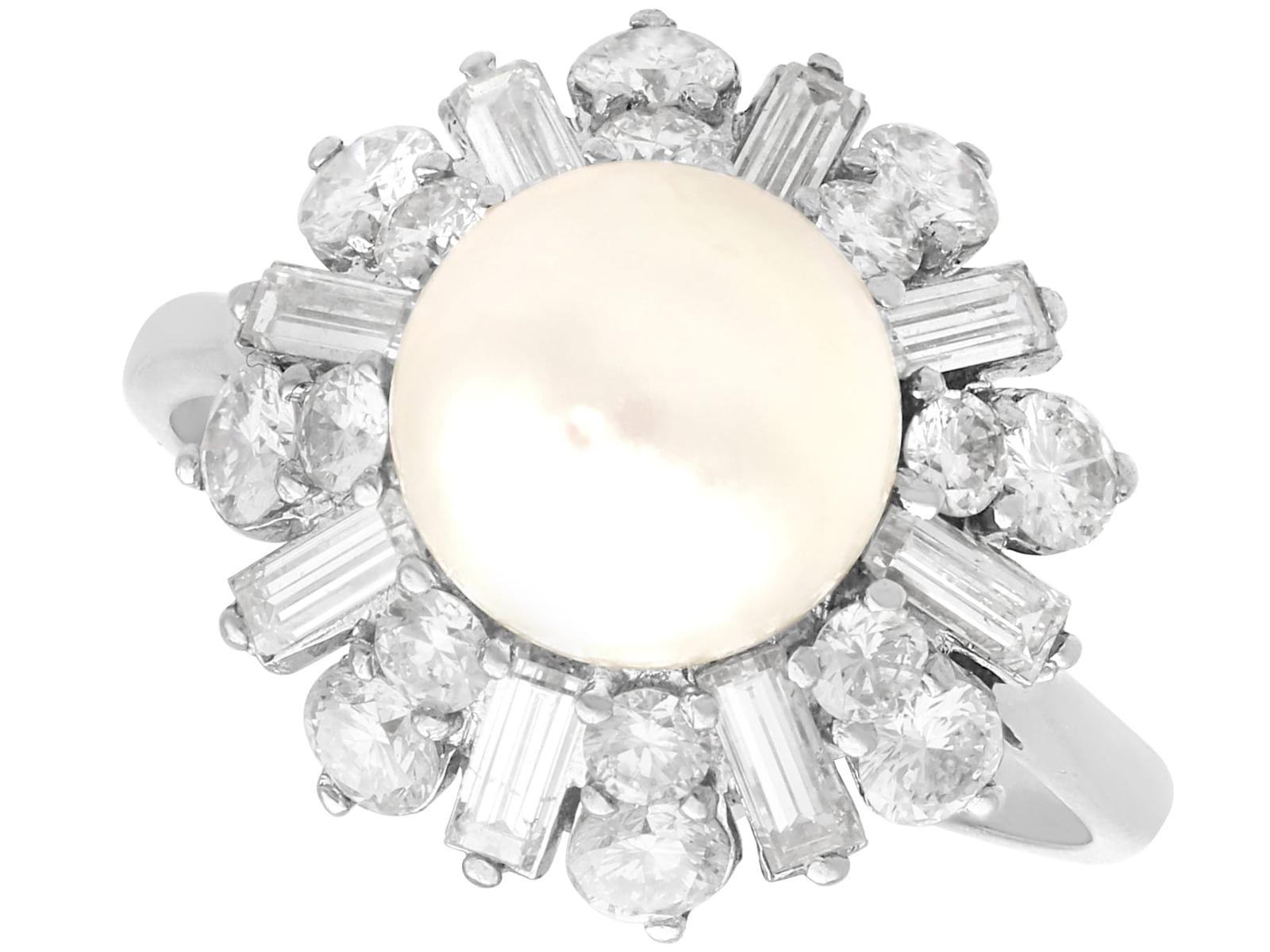 Vintage Art Deco Style Cultured Saltwater Pearl & 2.16ct Diamond, Platinum Cluster Ring c.1950 (1 of 11)