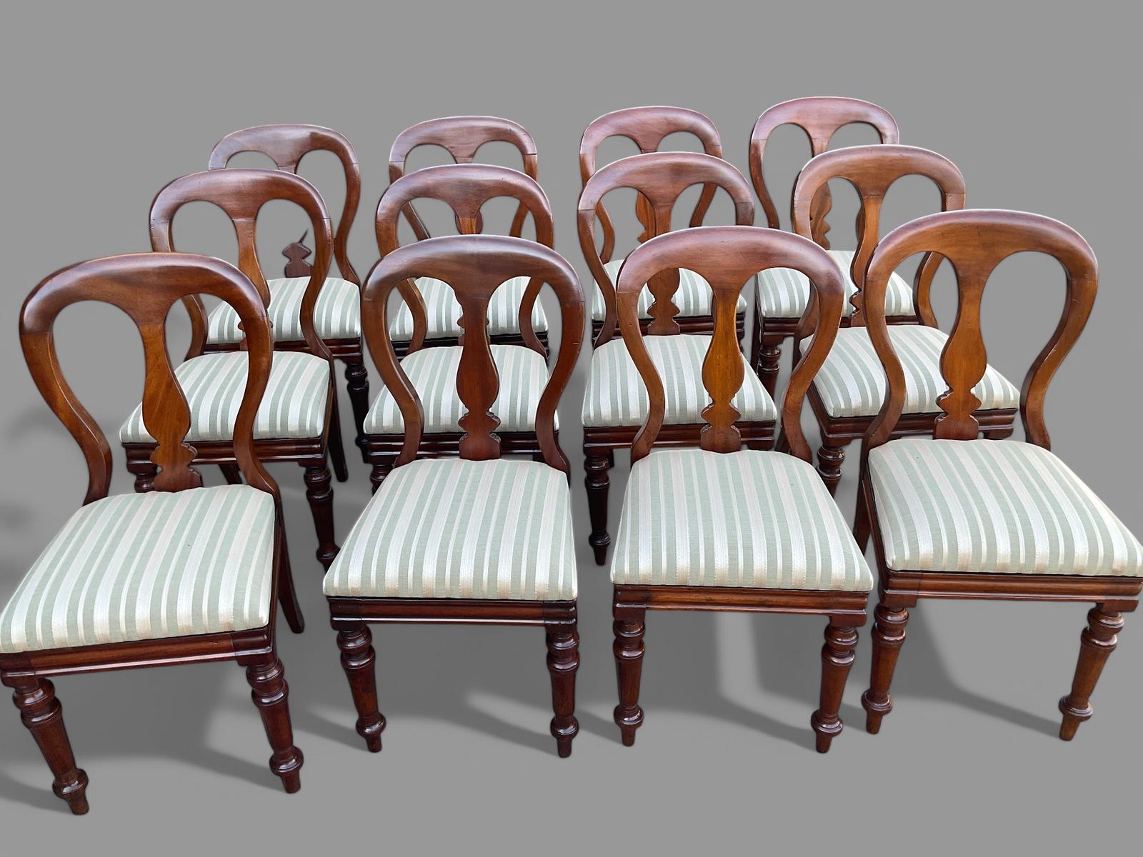 Rare Set of 12 Victorian Balloon Back Dining Chairs (1 of 14)