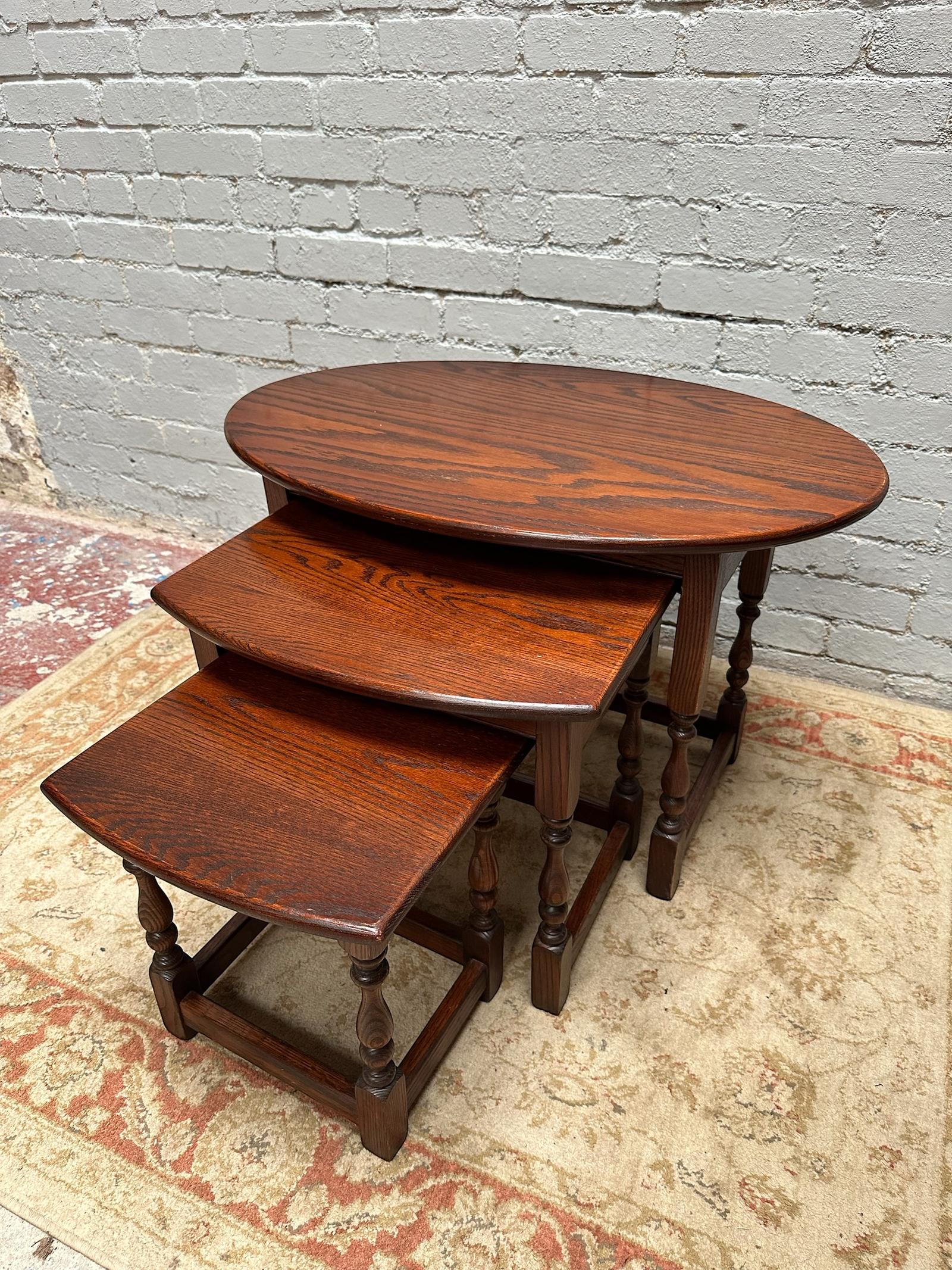 Vintage Old Charm Wood Bros / Tudor Brown / Oval Oak Nest of 3 Tables (1 of 9)