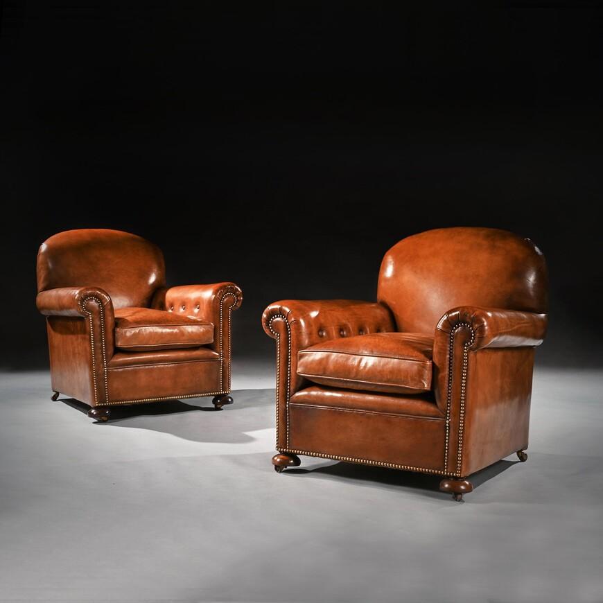 Antique Pair of Edwardian Leather Upholstered Club Chairs (1 of 6) Antique Pair of Edwardian Leather Upholstered Club Chairs (1 of 6)