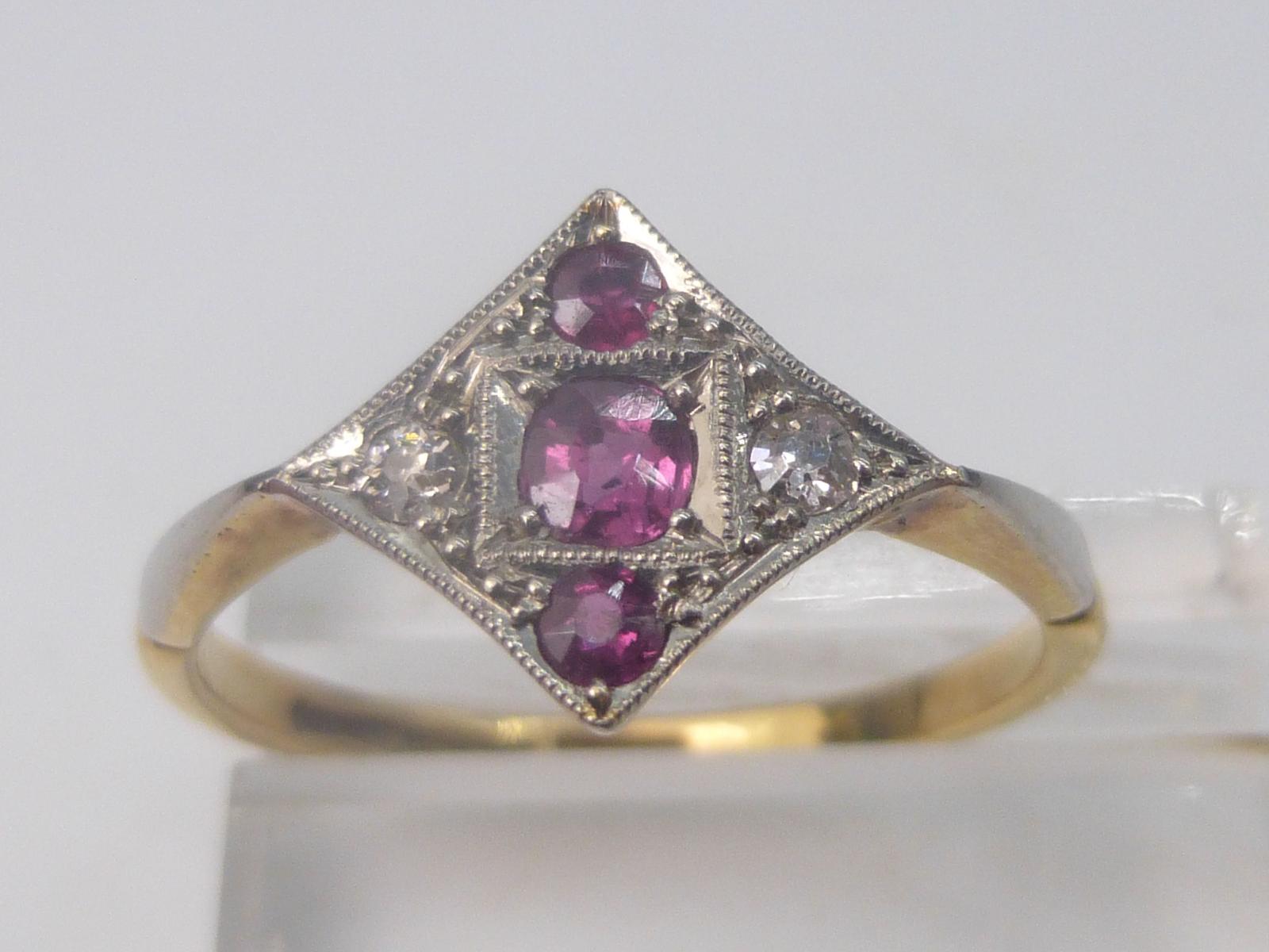 Art Deco 18ct Gold, Ruby & Diamond Ring (1 of 6)
