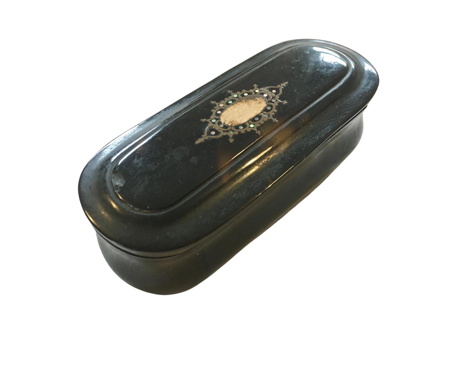 Beautiful Faux Tortoiseshell Snuff Box With Metal And Abalone Inlaid Lid (1 of 2)
