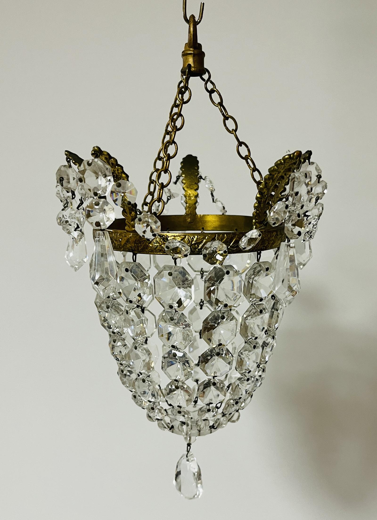 Antique Crystal Glass Basket Chandelier (1 of 6)