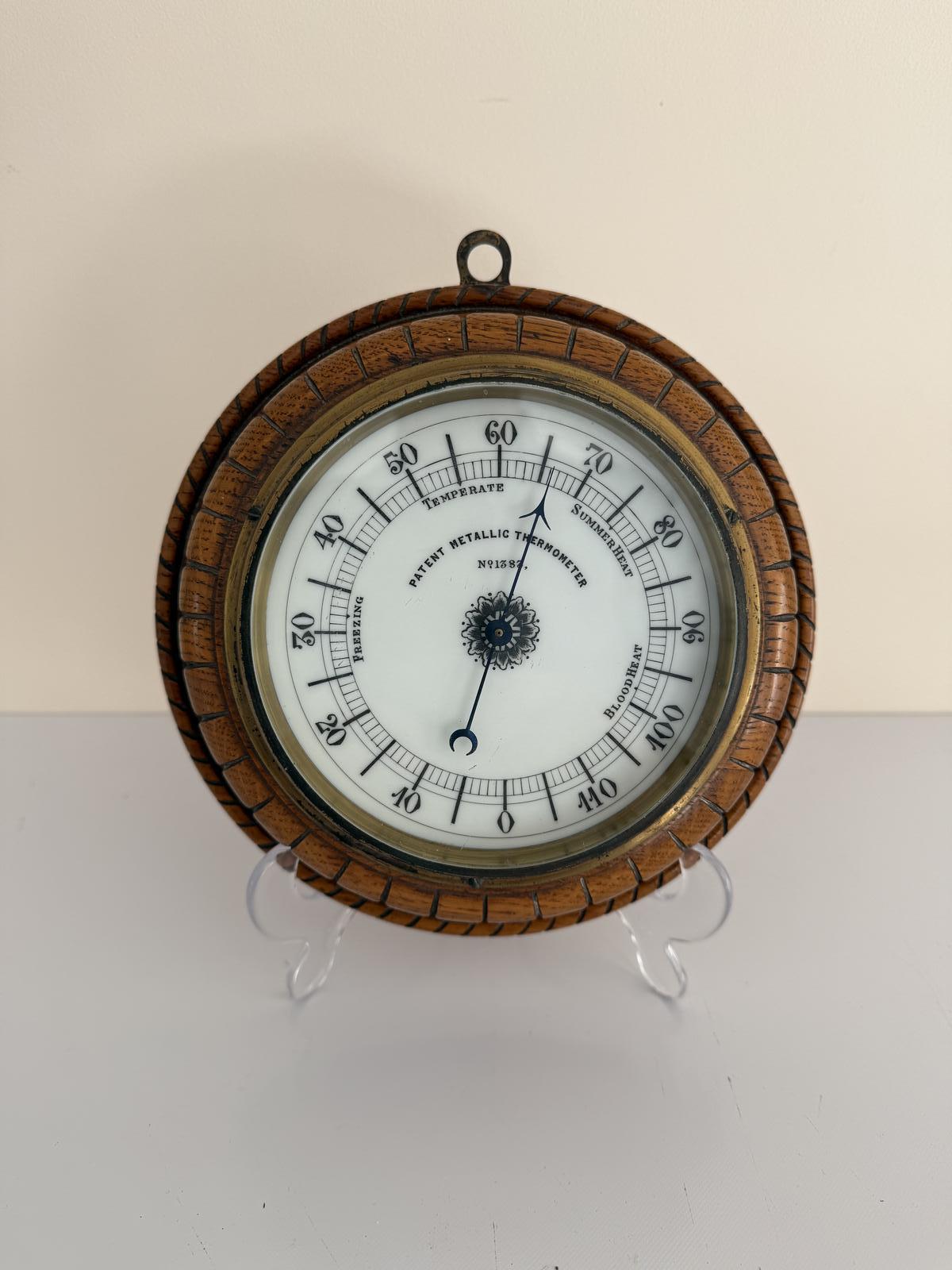 Unusual Oak Wall Thermometer (1 of 4)