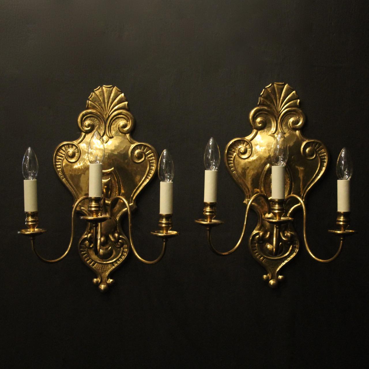 French Pair of Triple Arm Antique Wall Lights (1 of 10)