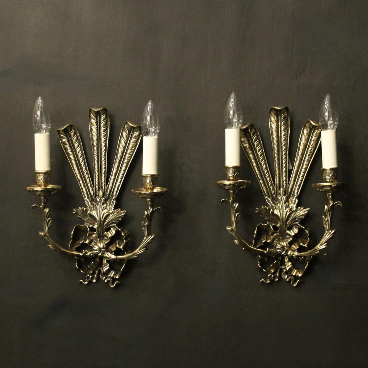 French Pair of Brass Wall Lights c.1930 (1 of 10)