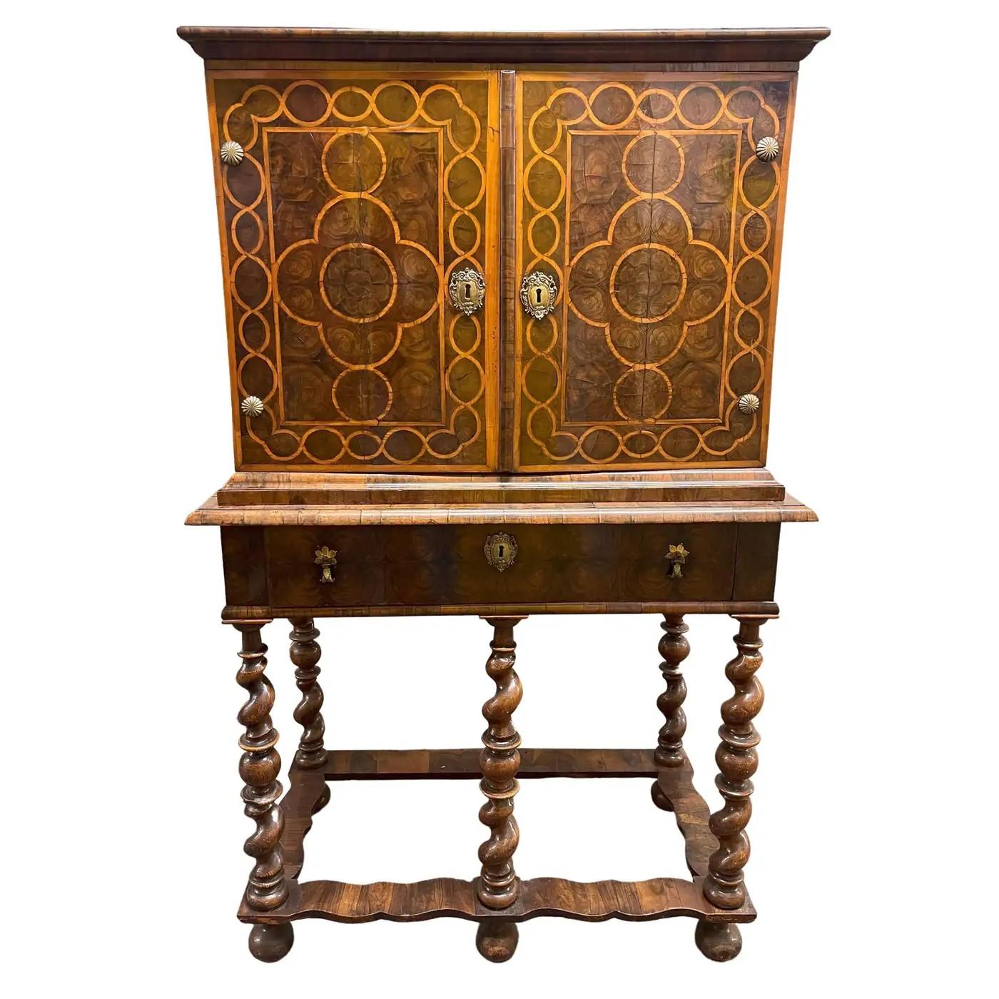 William & Mary Walnut Oyster Veneer Cabinet On Stand (1 of 20)