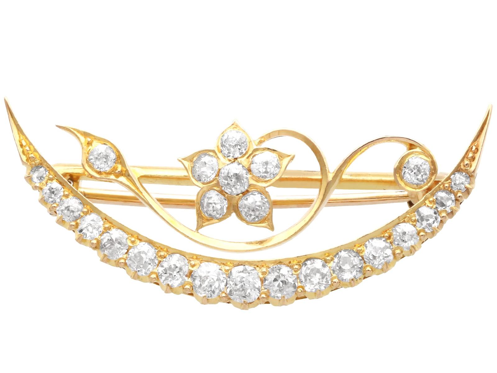Antique 0.87ct Diamond & 18ct Yellow Gold Brooch c.1890 (1 of 10)