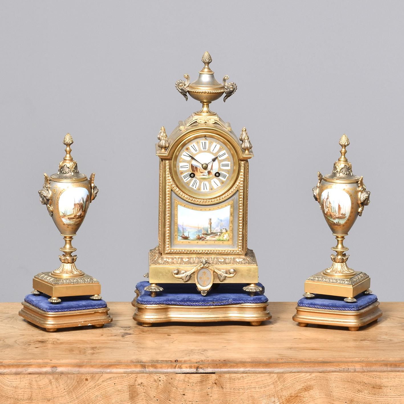3 Piece Gilt & Porcelain Clock Set (1 of 17)