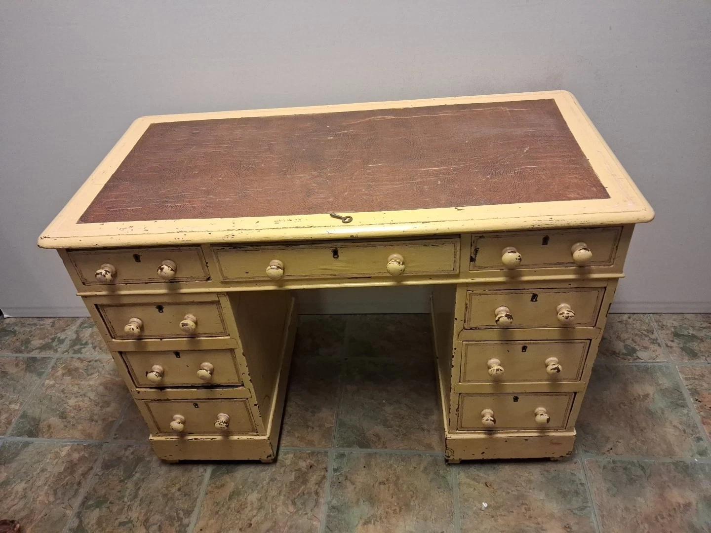 Small Distressed Pedestal Desk (1 of 12)