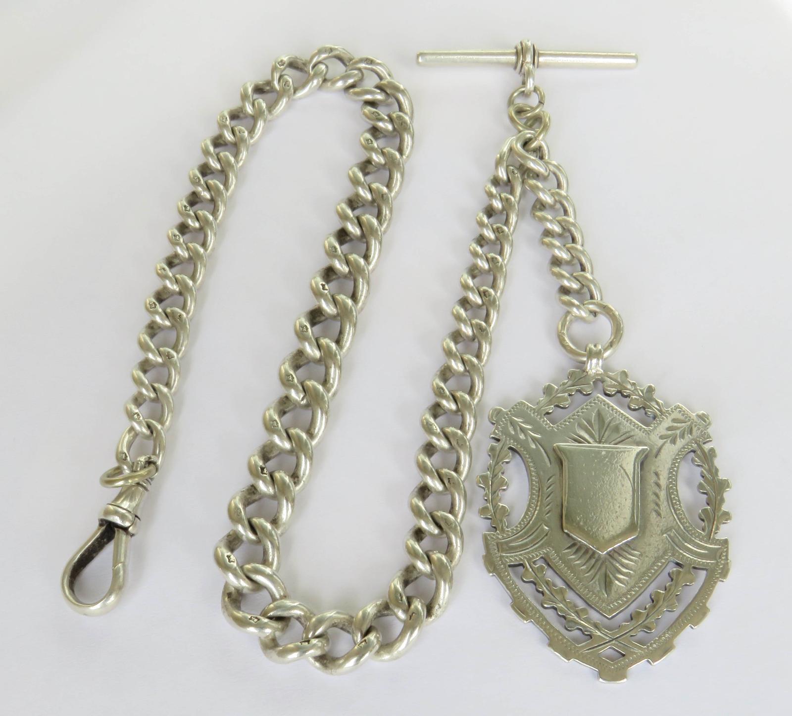 Victorian Heavy Duty Silver Watch Chain and Fob (1 of 4)