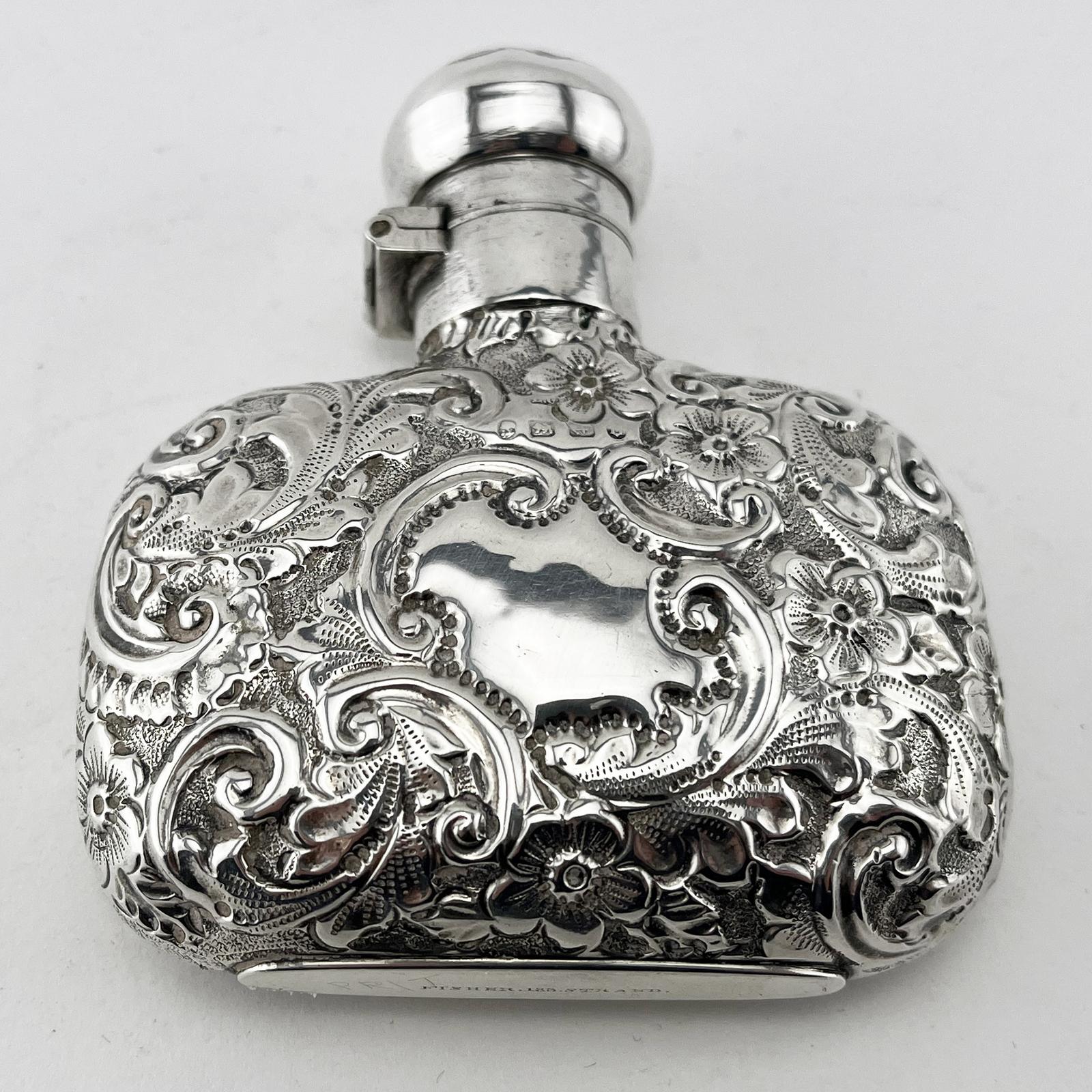 Pretty Victorian Sterling Silver Embossed Hip Flask (1 of 7)