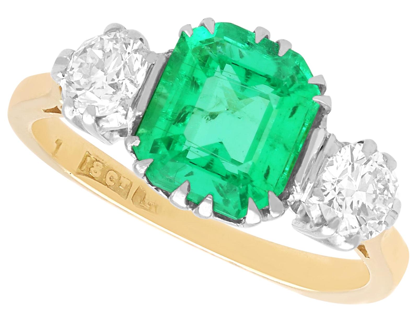 Antique 1.80ct Emerald and 0.66ct Diamond 18k Yellow Gold Trilogy Ring Circa 1930 (1 of 12)