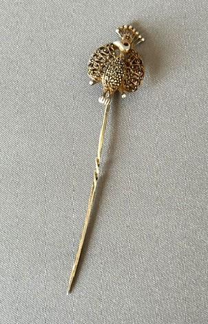 Art Deco Silver & Marcasite Peacock Articulated Stick Pin (1 of 6)