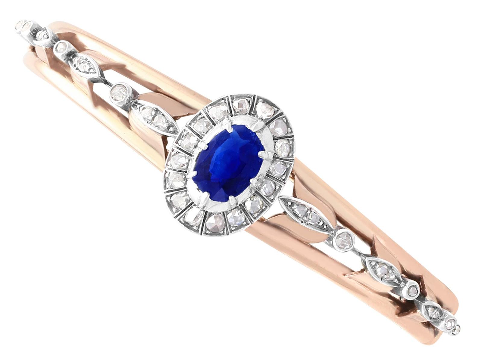 Victorian 2.46ct Sapphire & 1.05 ct Diamond, 14ct Rose Gold Bangle (1 of 12)