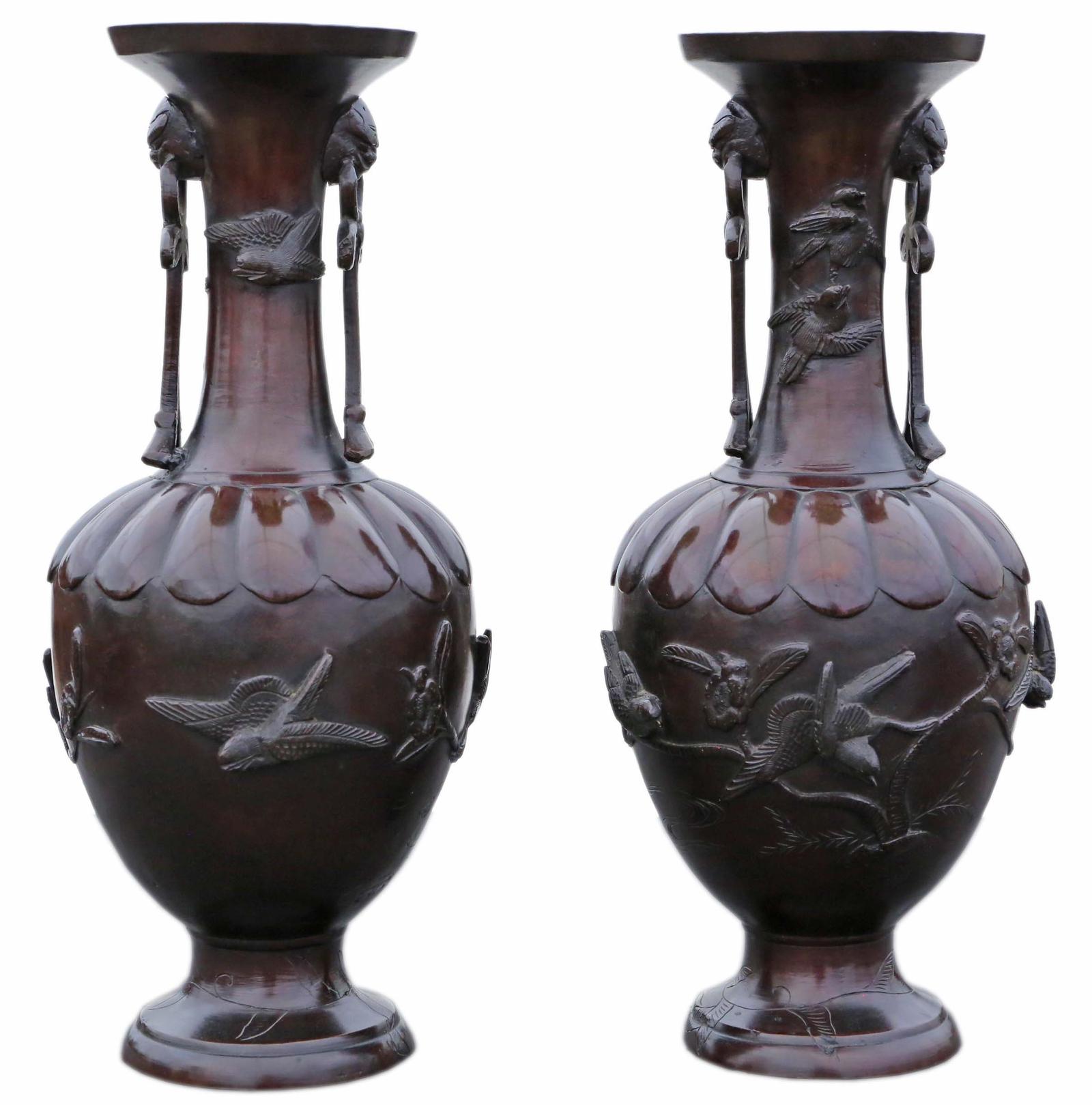 Pair of Fine Quality Presentation Japanese Bronze Vases Dated 1903 Meiji Period (1 of 8)
