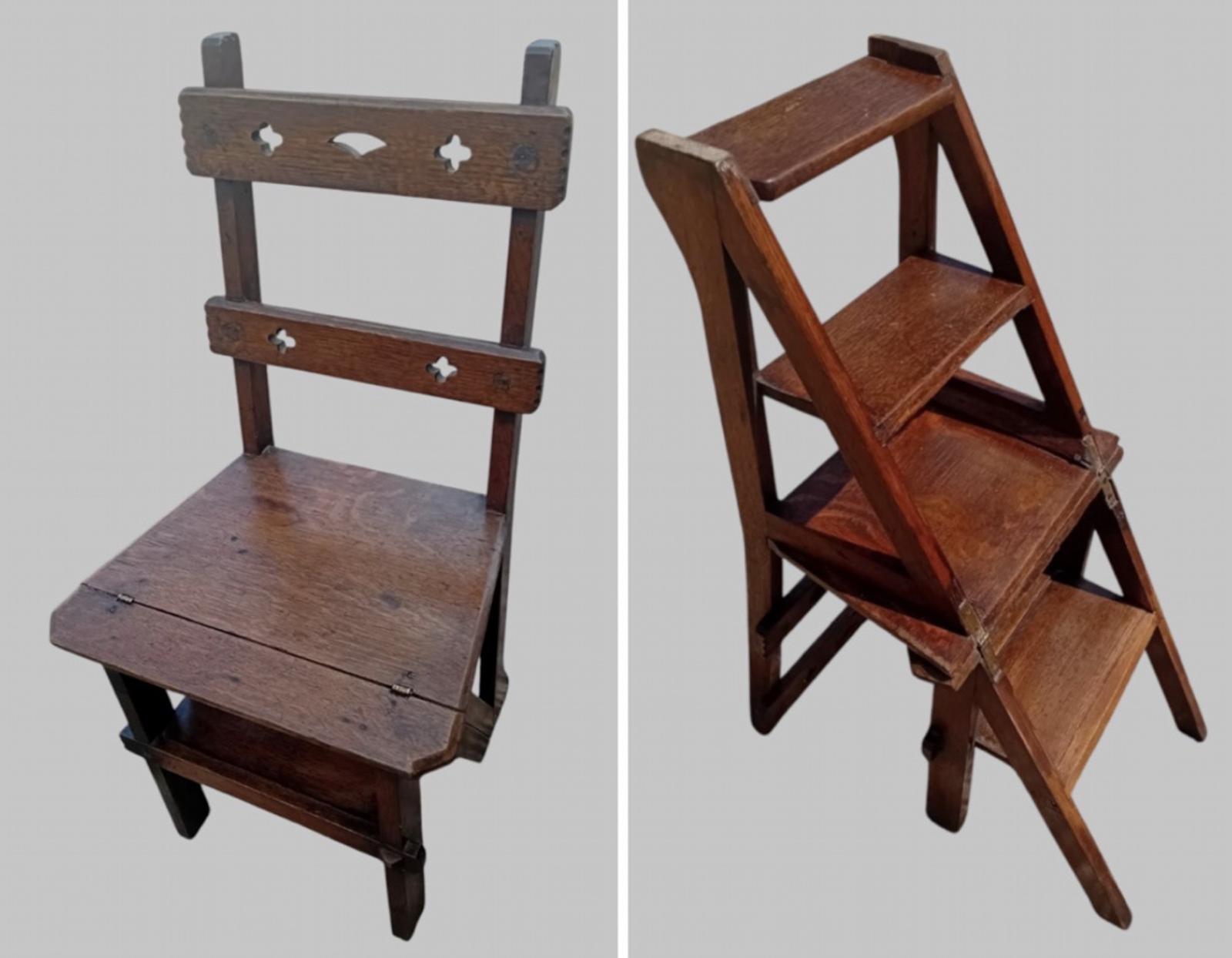 Late Victorian Arts & Crafts Oak Metamorphic Library Chair Steps c.1890 (1 of 8) Late Victorian Arts & Crafts Oak Metamorphic Library Chair Steps c.1890 (1 of 8)