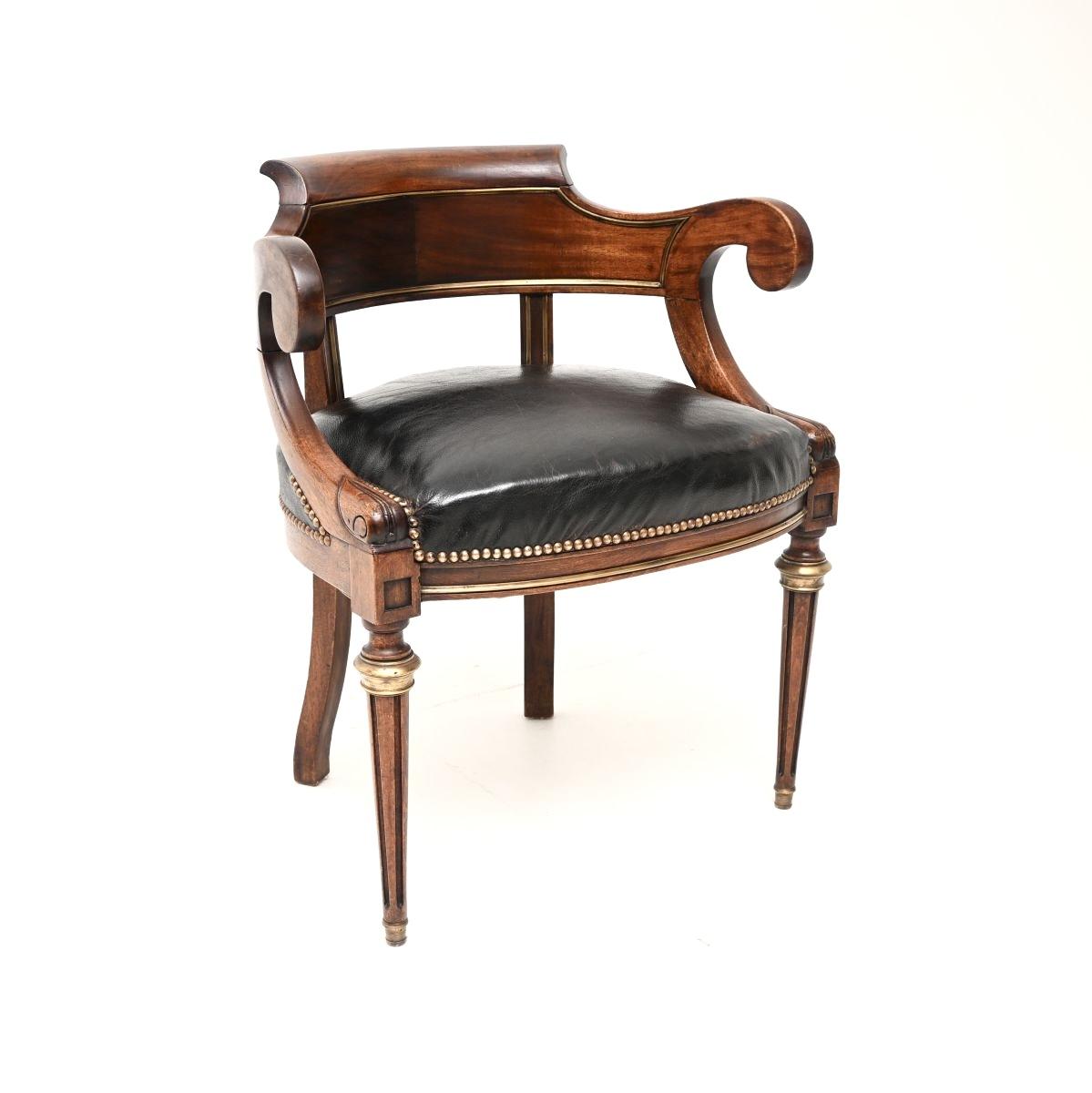 Antique French Empire Mahogany & Leather Desk Chair (1 of 10) Antique French Empire Mahogany & Leather Desk Chair (1 of 10)