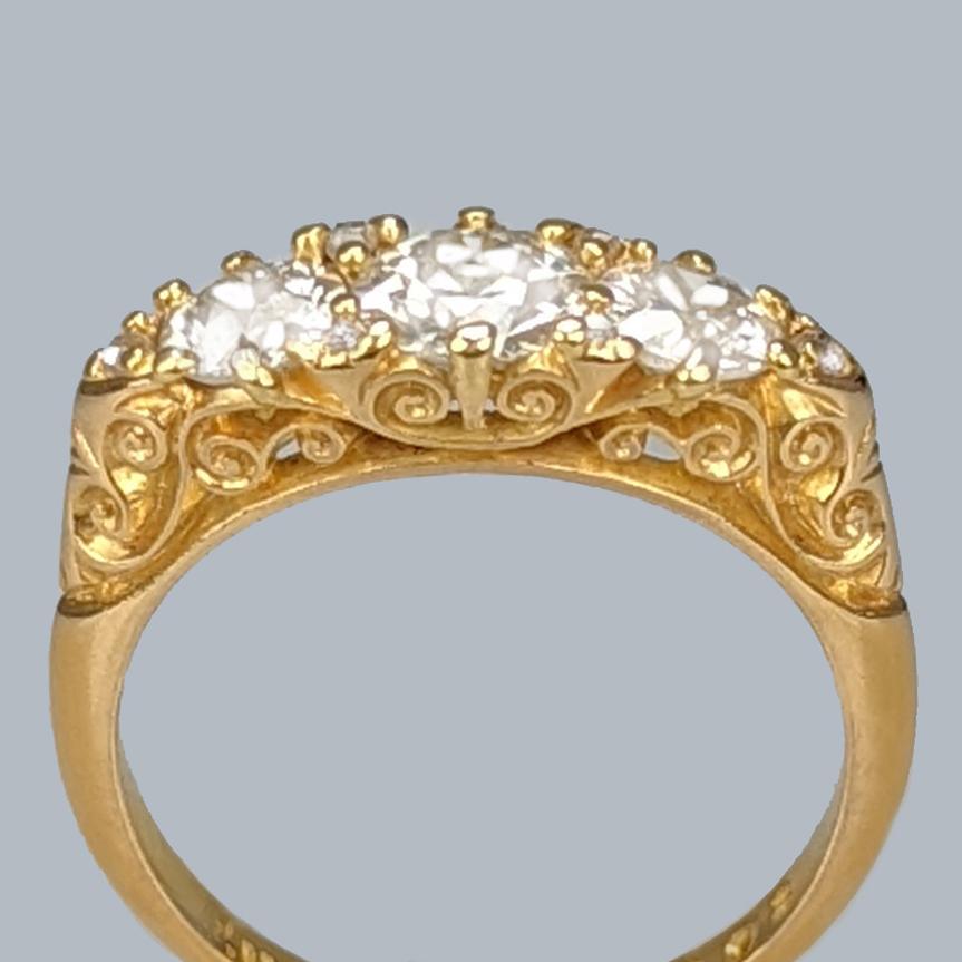 Victorian Ring Diamond Trilogy 18ct Gold Antique Ring 1.50ct Old Cut Diamond Engagement Ring (1 of 9)