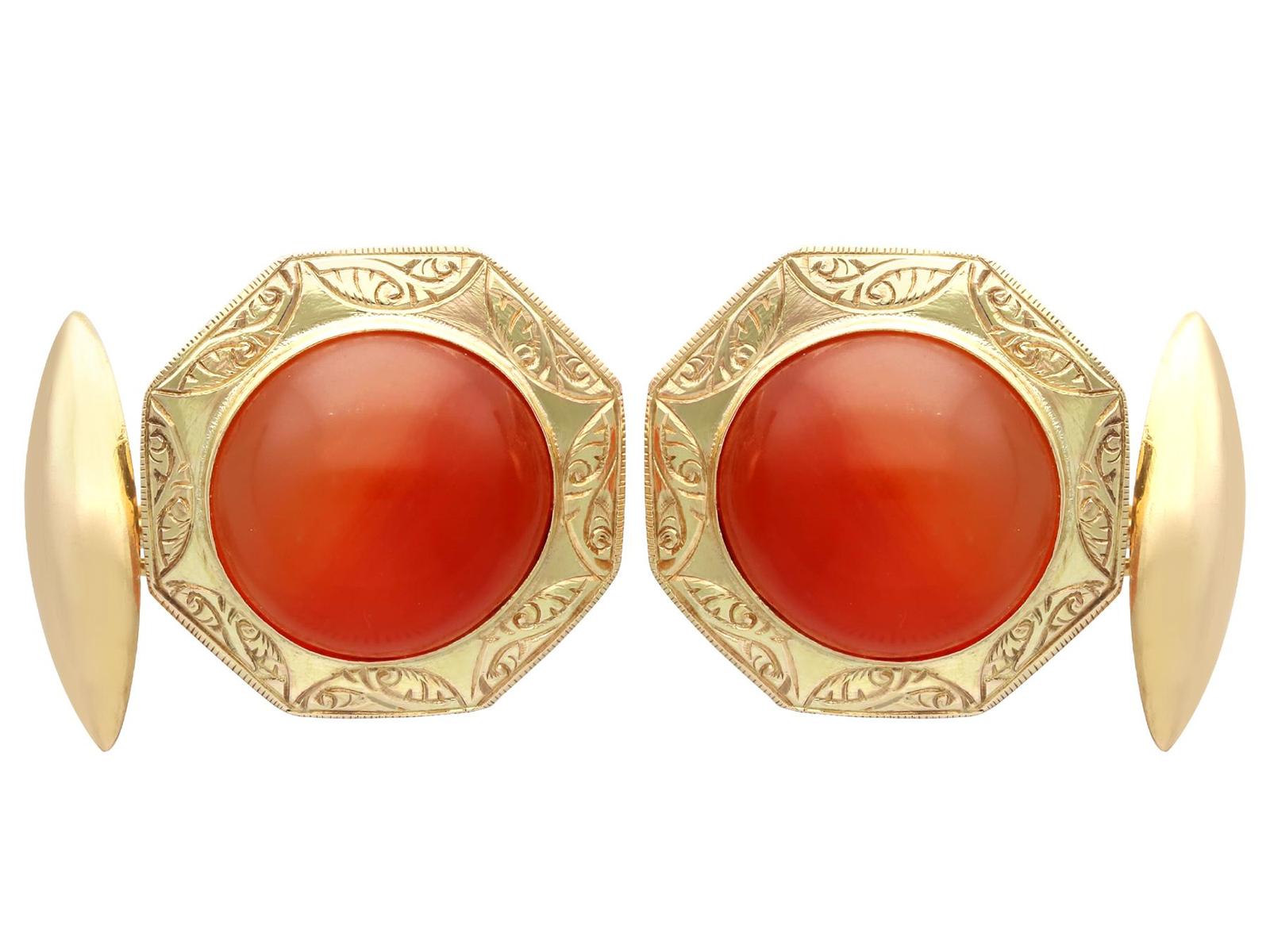 9.78ct Carnelian & 14ct Yellow Gold Cufflinks - Antique c.1890 (1 of 9)