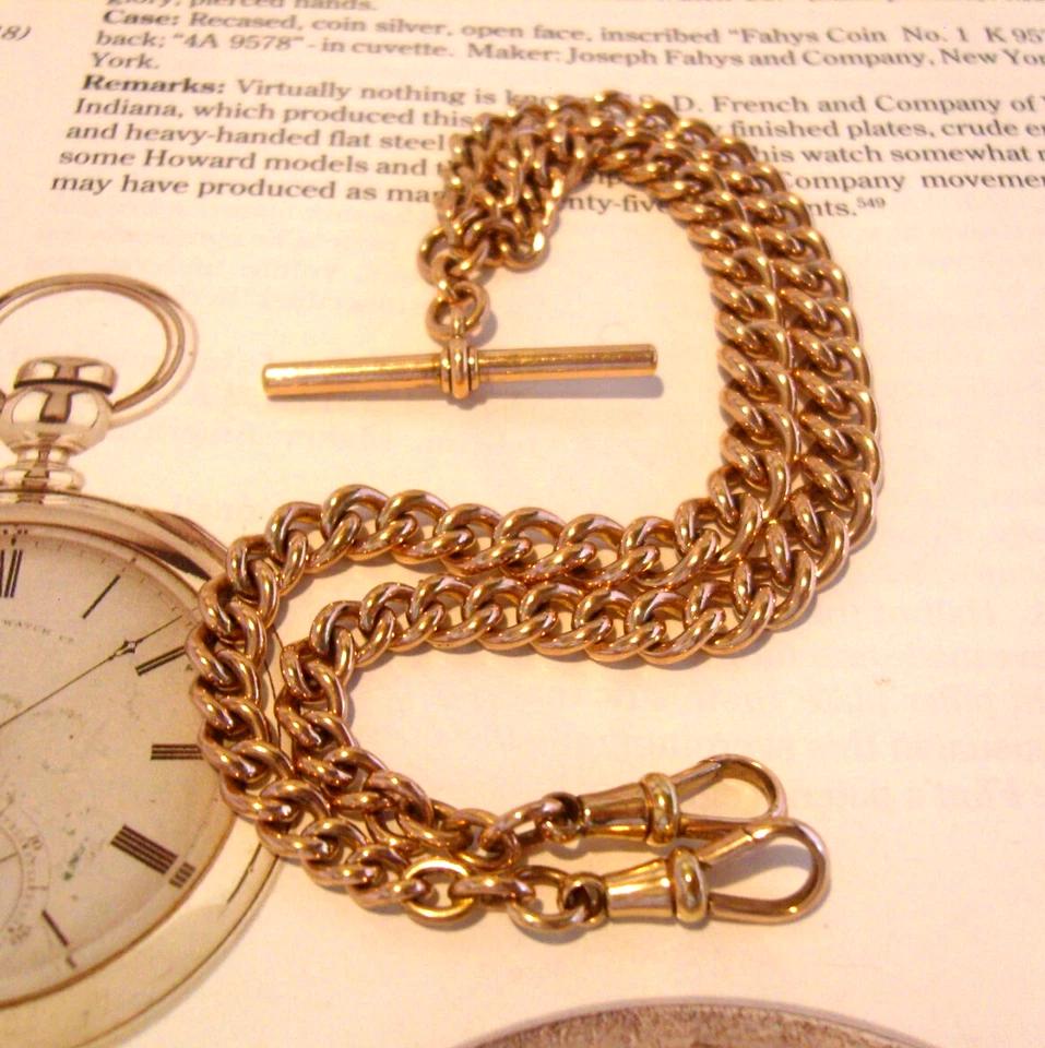 Pocket Watch Chain 18ct Rose Rolled Gold Victorian Double Albert Heavy 34.6 Grams (1 of 14)