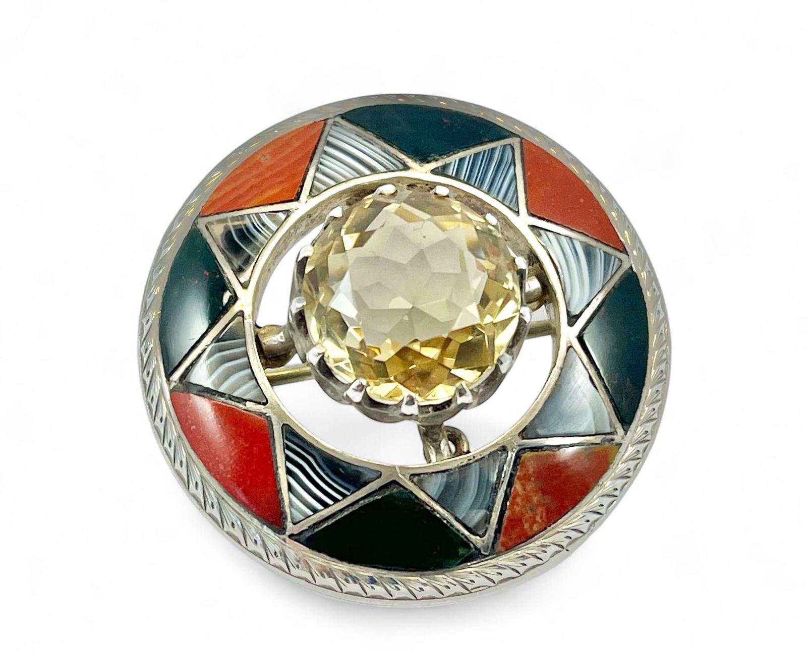 Victorian Agate & Cairngorm Silver Brooch c.1880 (1 of 5)