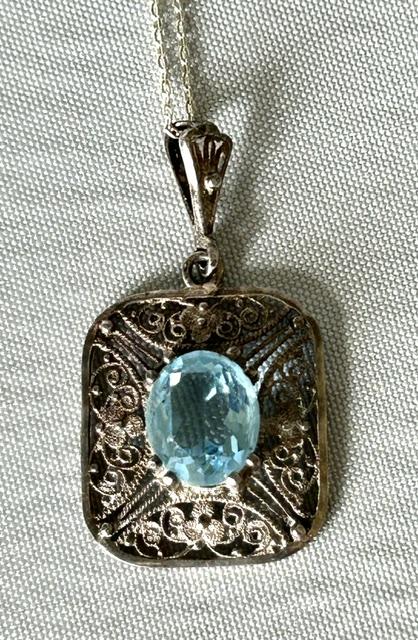 Austrian Silver Filigree & Aquamarine Paste Pendant Necklace (1 of 9) Austrian Silver Filigree & Aquamarine Paste Pendant Necklace (1 of 9)