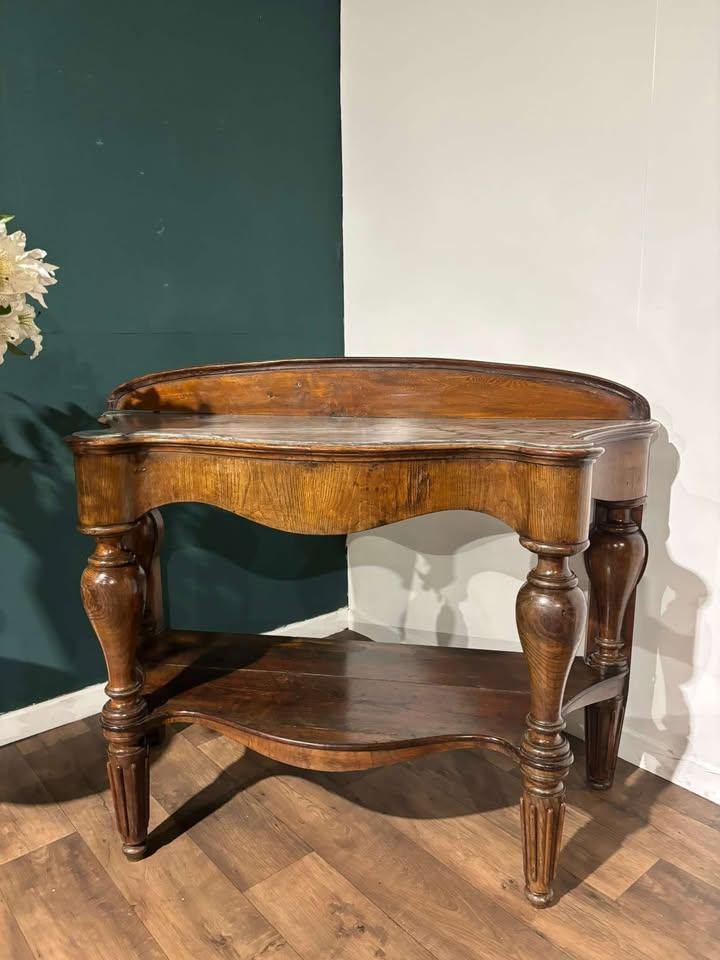 Victorian Mahogany Serpentine Front Console Table with Marble Top (1 of 16)