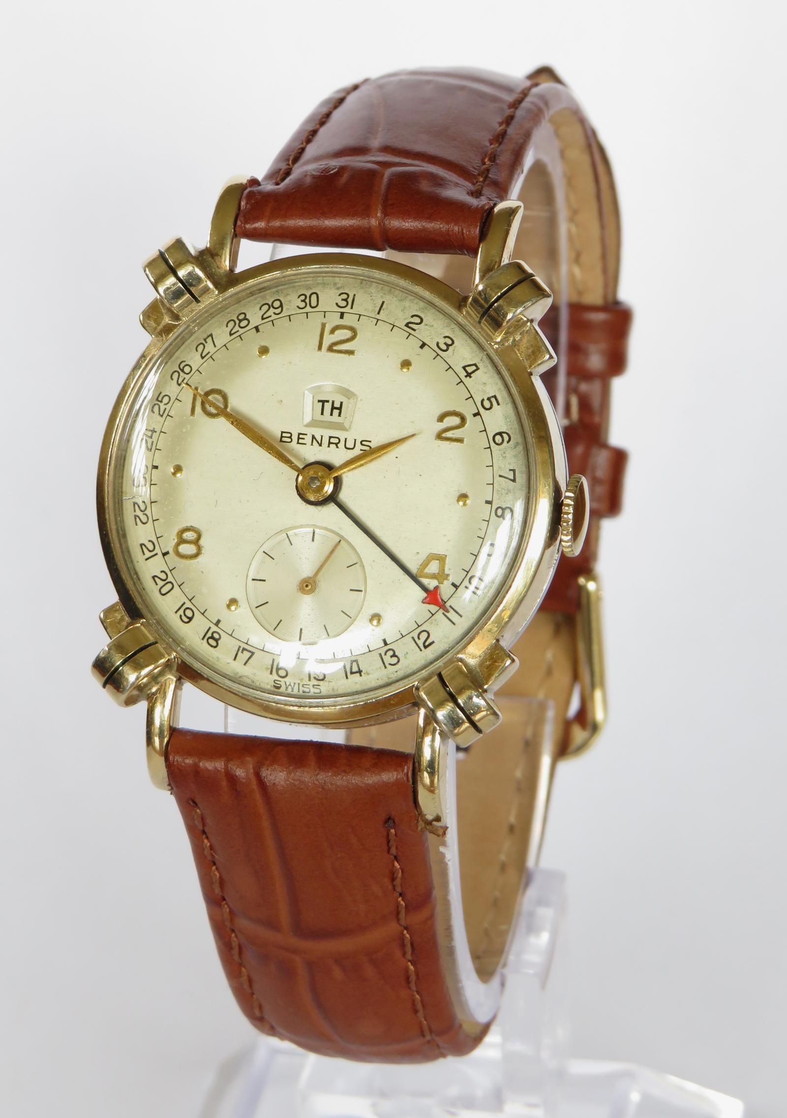 Watch: Gents 1950s Benrus Date Pointer Wrist Watch, Knotted Lugs (1 of 5) Watch: Gents 1950s Benrus Date Pointer Wrist Watch, Knotted Lugs (1 of 5)