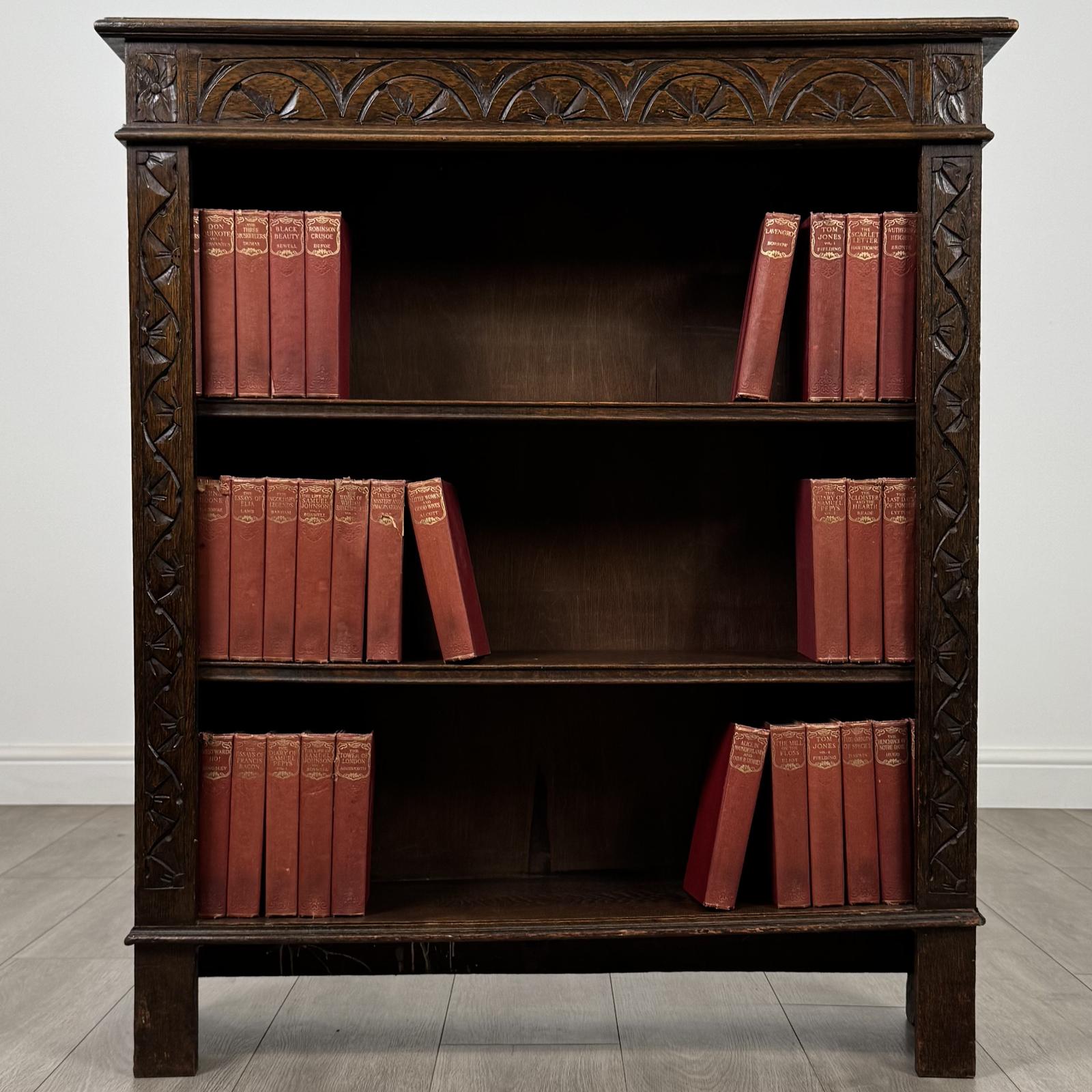 Antique 19th Century Small Carved Oak Bookcase (1 of 10)