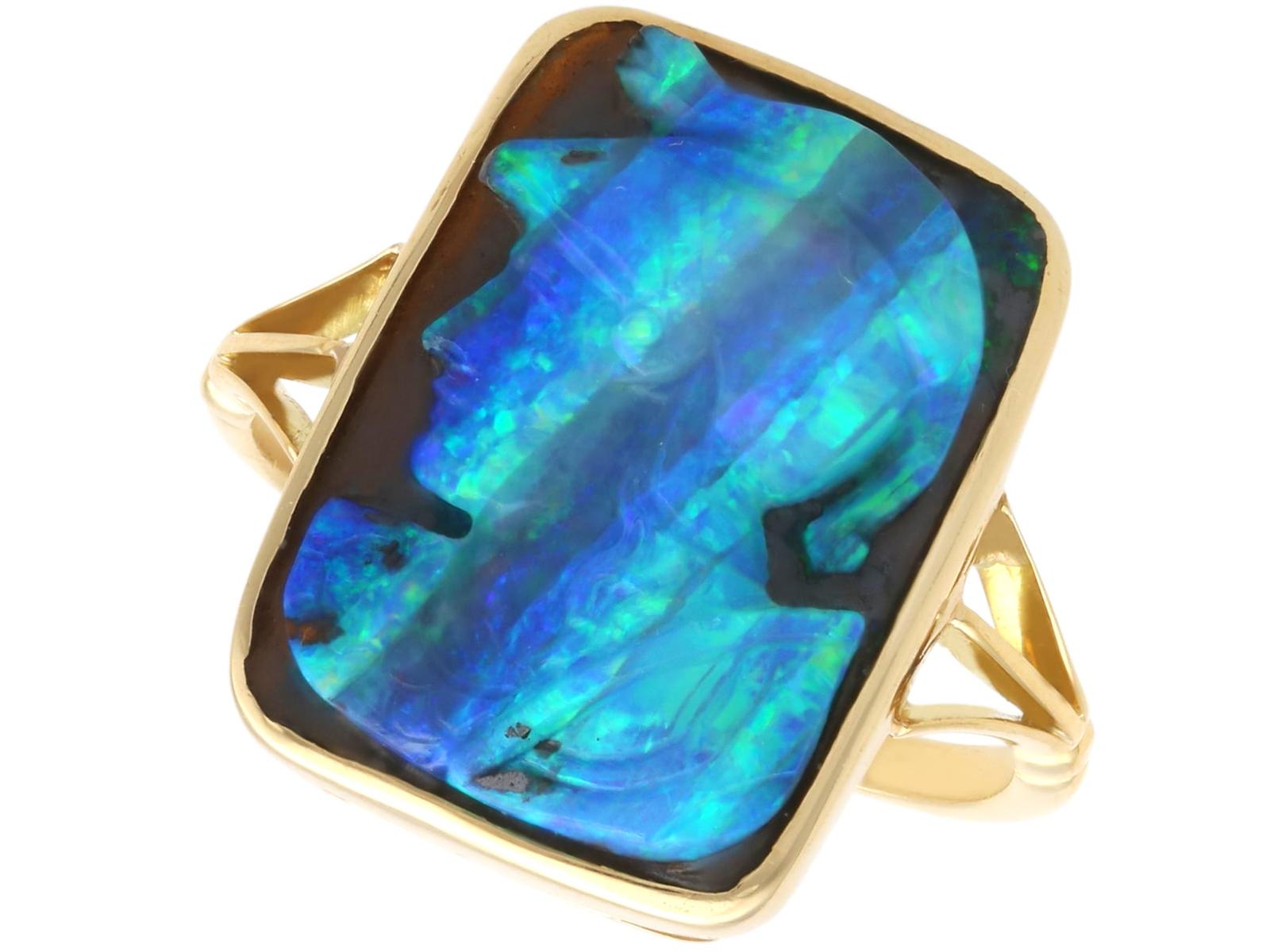 Antique 2.30ct Black Opal & 18k Yellow Gold Cameo Ring c.1900 (1 of 11)