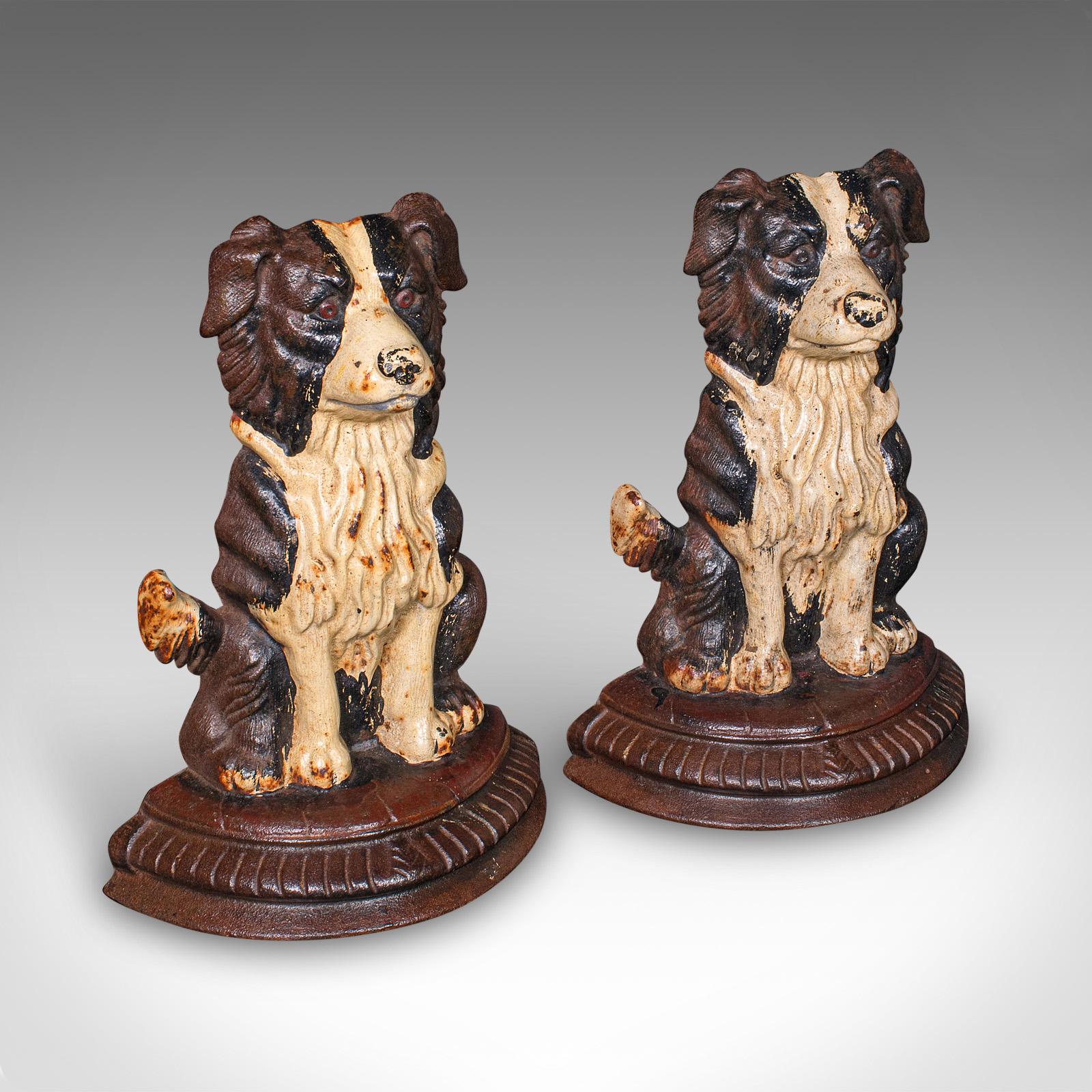 Pair of Antique Border Collie Doorstops, English, Dog, Door Keepers, Victorian (1 of 12)