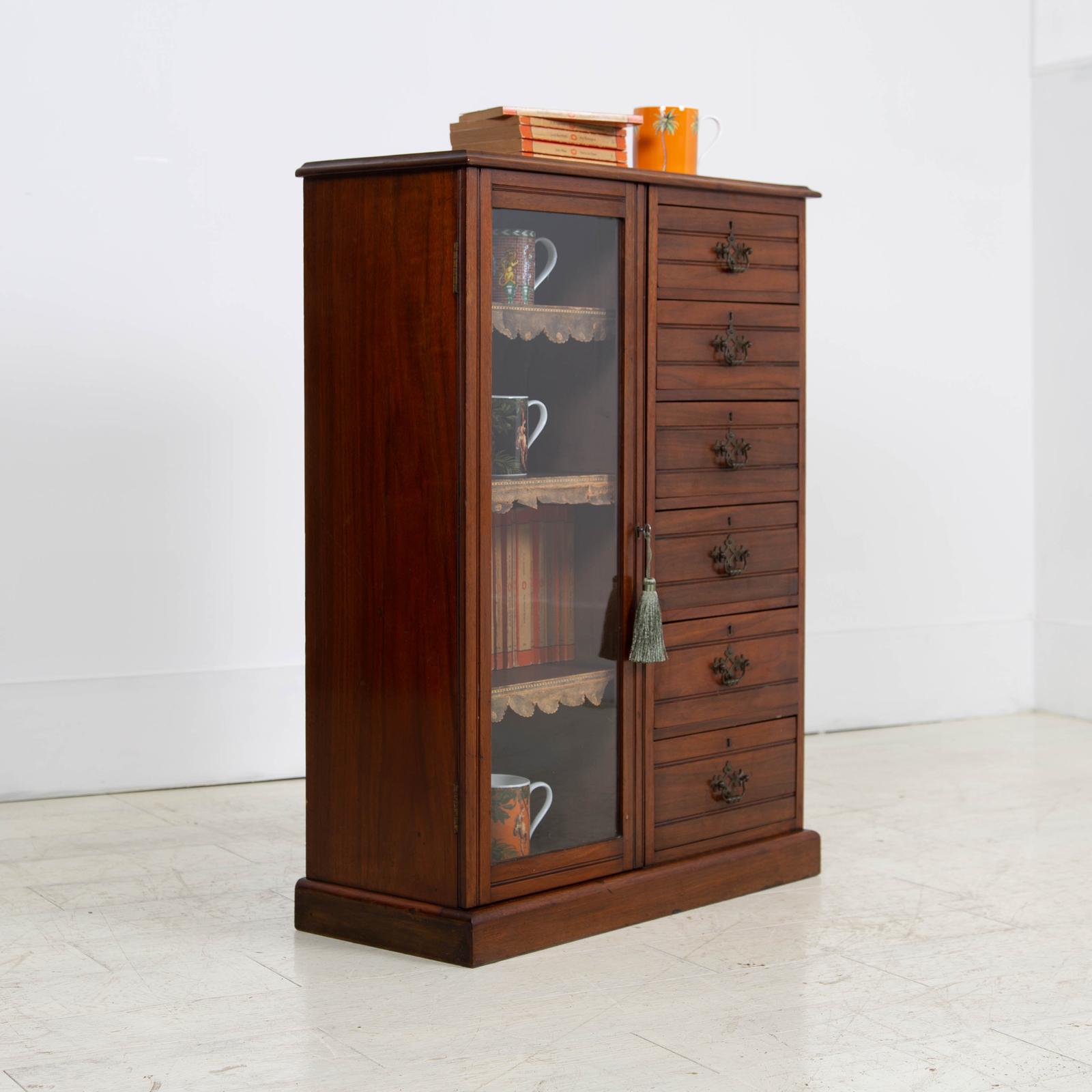 Charming Little Victorian Walnut Glass Cabinet with 6 Drawers (1 of 15) Charming Little Victorian Walnut Glass Cabinet with 6 Drawers (1 of 15)