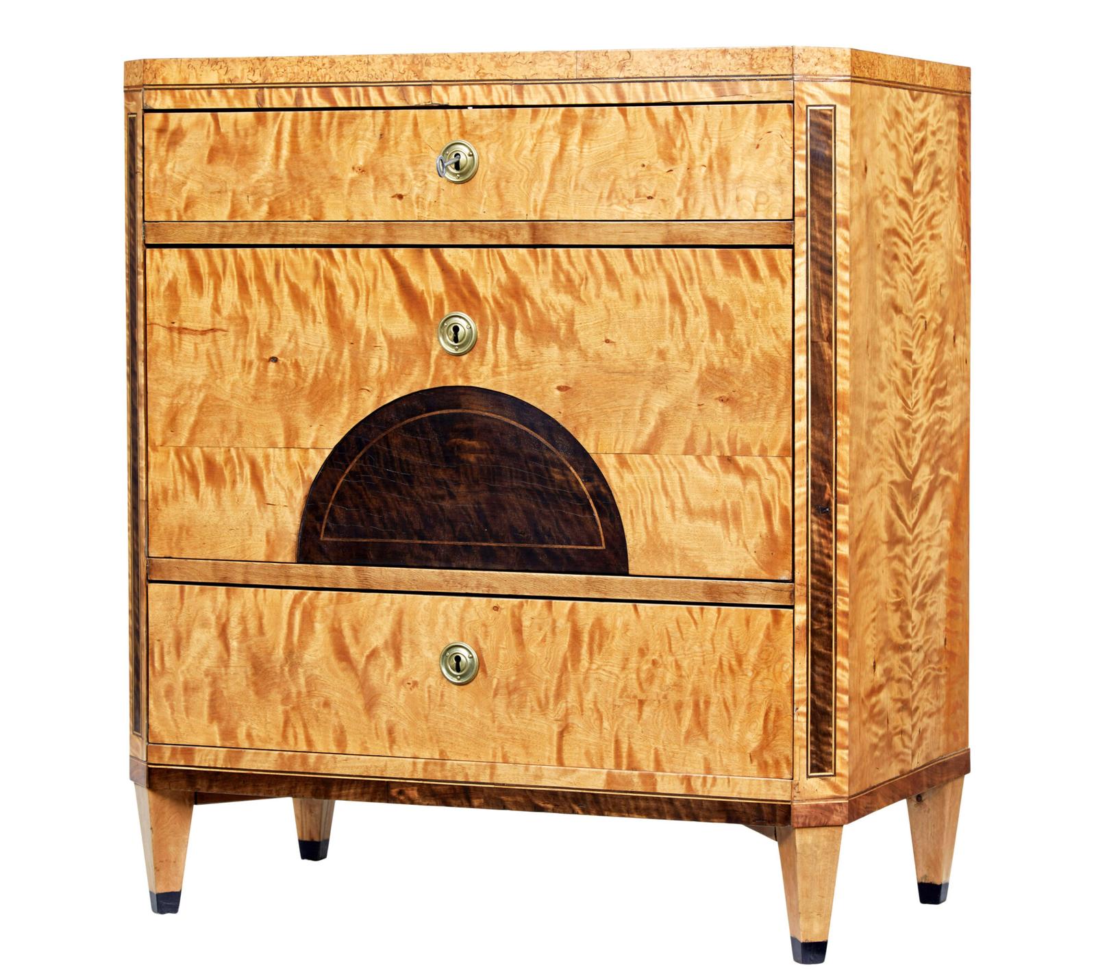 Swedish Biedermeier 19th Century Inlaid Birch Chest of Drawers (1 of 8)