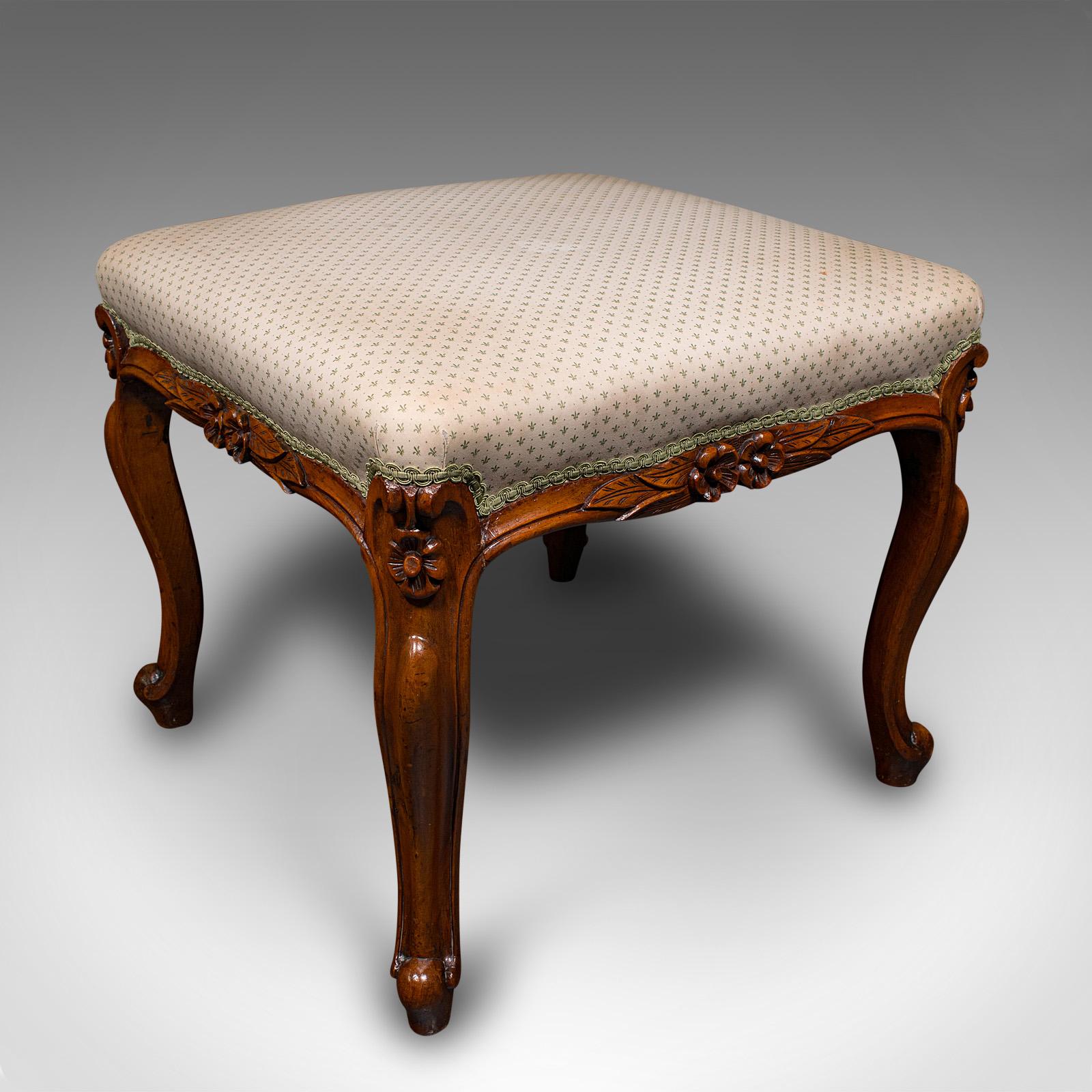 Wide Antique Dressing Stool, English, Walnut Bedroom Seat - Victorian c.1840 (1 of 10)