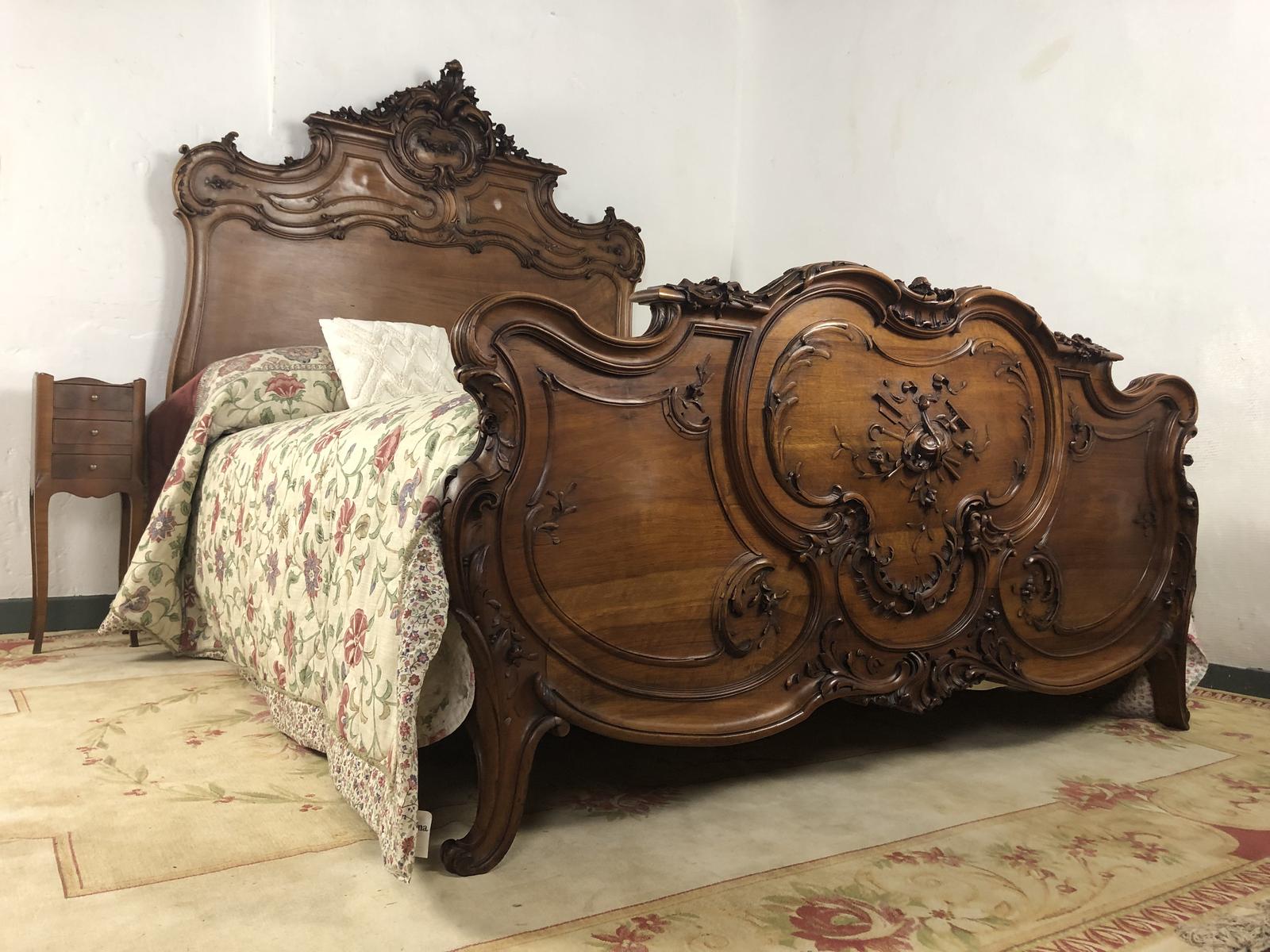 Magnificent Louis XV Style French Carved Walnut Bed Frame (1 of 21)