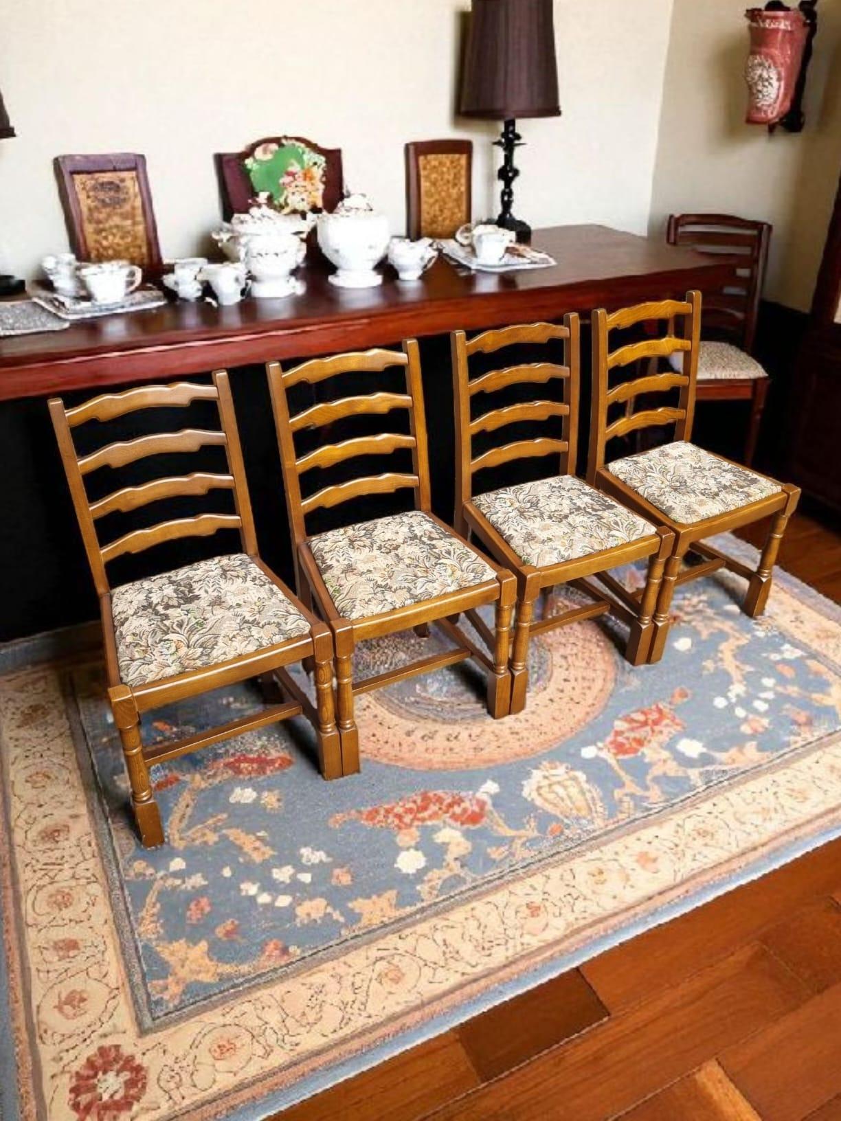 Vintage Old Charm by Wood Bros / Set of 4 Oak Dining Chairs c.1970 (1 of 8)