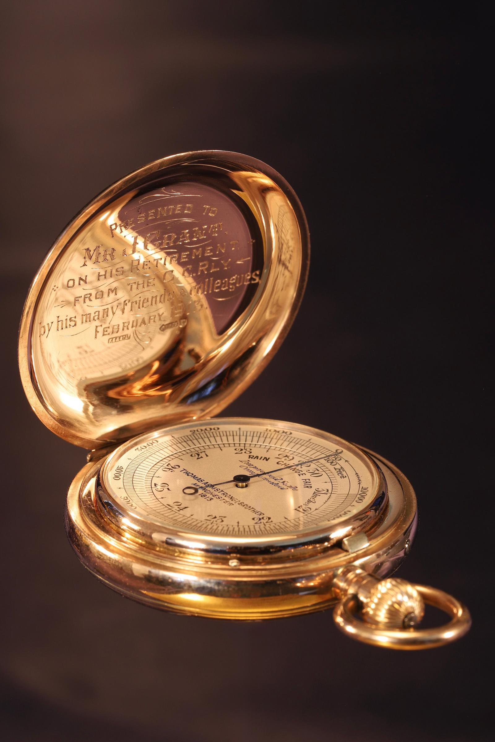 Rare Rose Gold Hunter Cased Pocket Barometer by Barker No 1813 c.1913 (1 of 19)