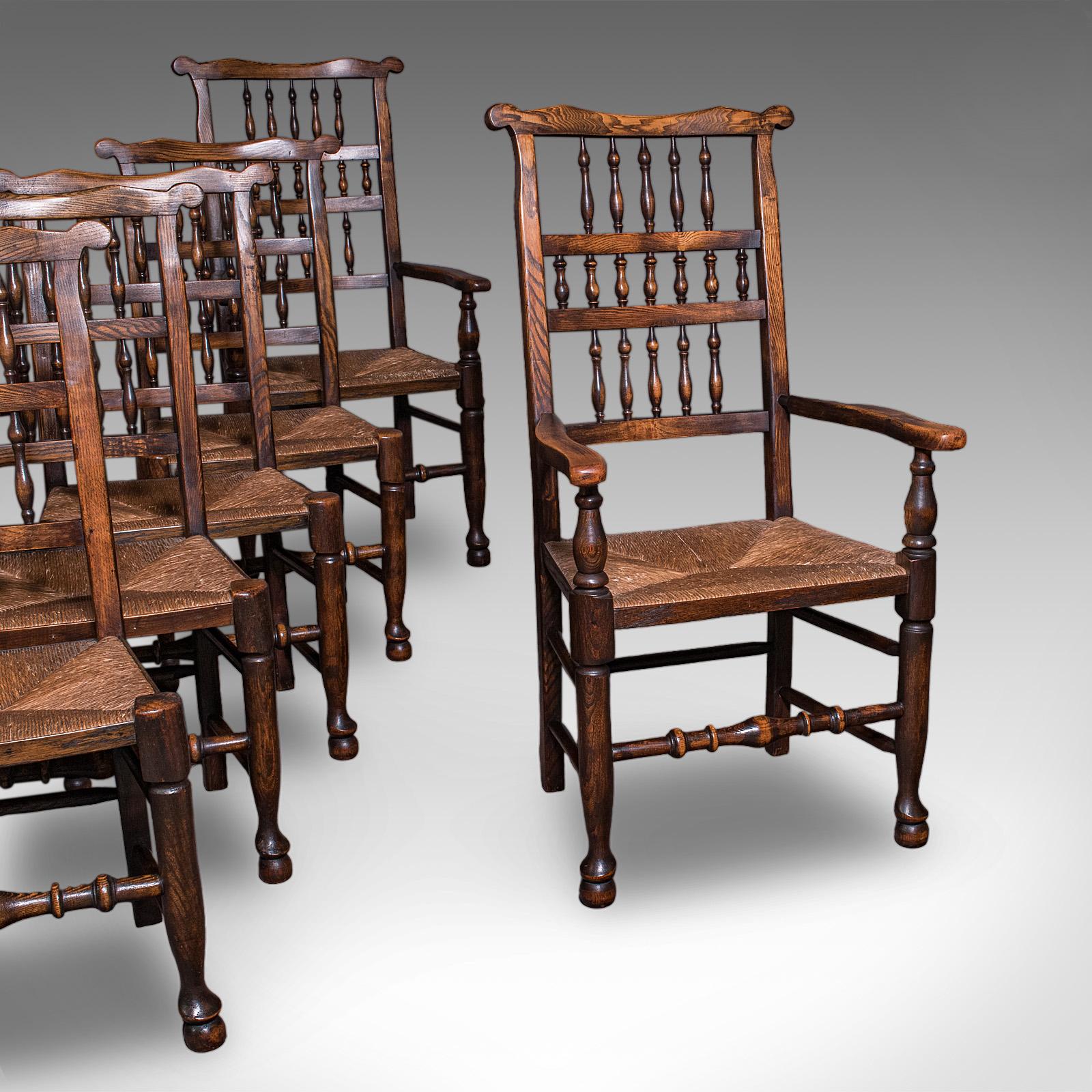 6 Antique Lancashire Dining Chairs, English Beech, Carver, Seat, Edwardian, 1905 (1 of 12) 6 Antique Lancashire Dining Chairs, English Beech, Carver, Seat, Edwardian, 1905 (1 of 12)