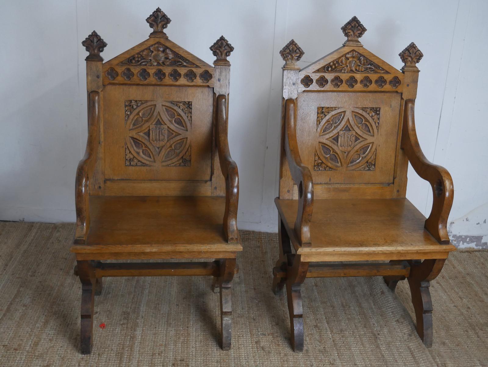 Pair of 19th Century Oak Hall Chairs (1 of 14)