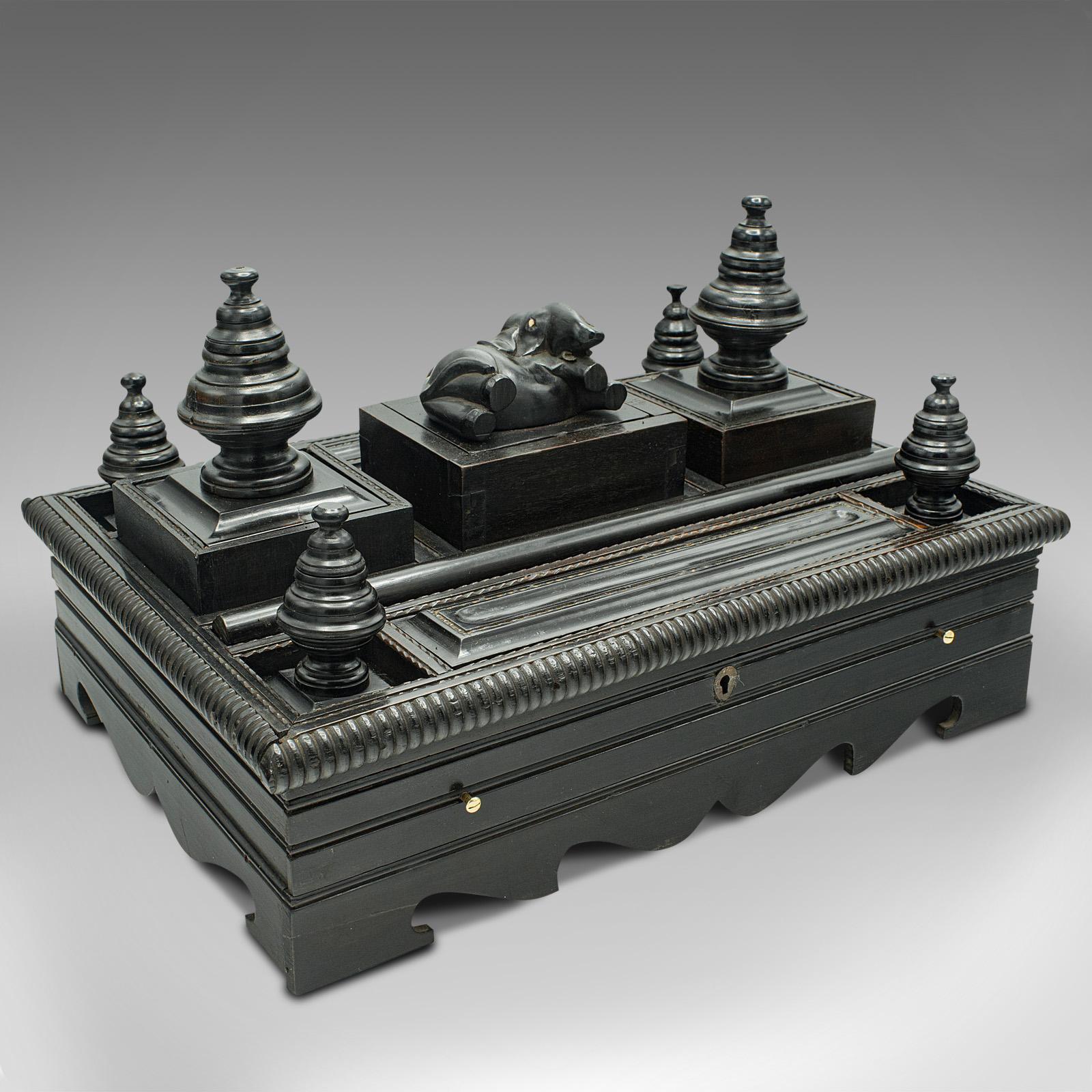 Antique Decorative Desk Stand, Indian, Ebony, Colonial Writer's Tidy, Victorian (1 of 9)