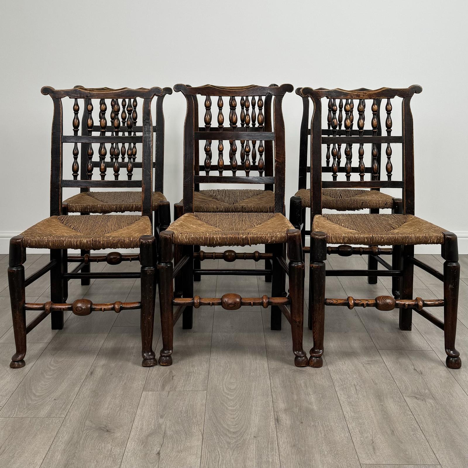 Antique 19th Century Set of 6 Oak Spindle Back Dining Chair’s (1 of 10)