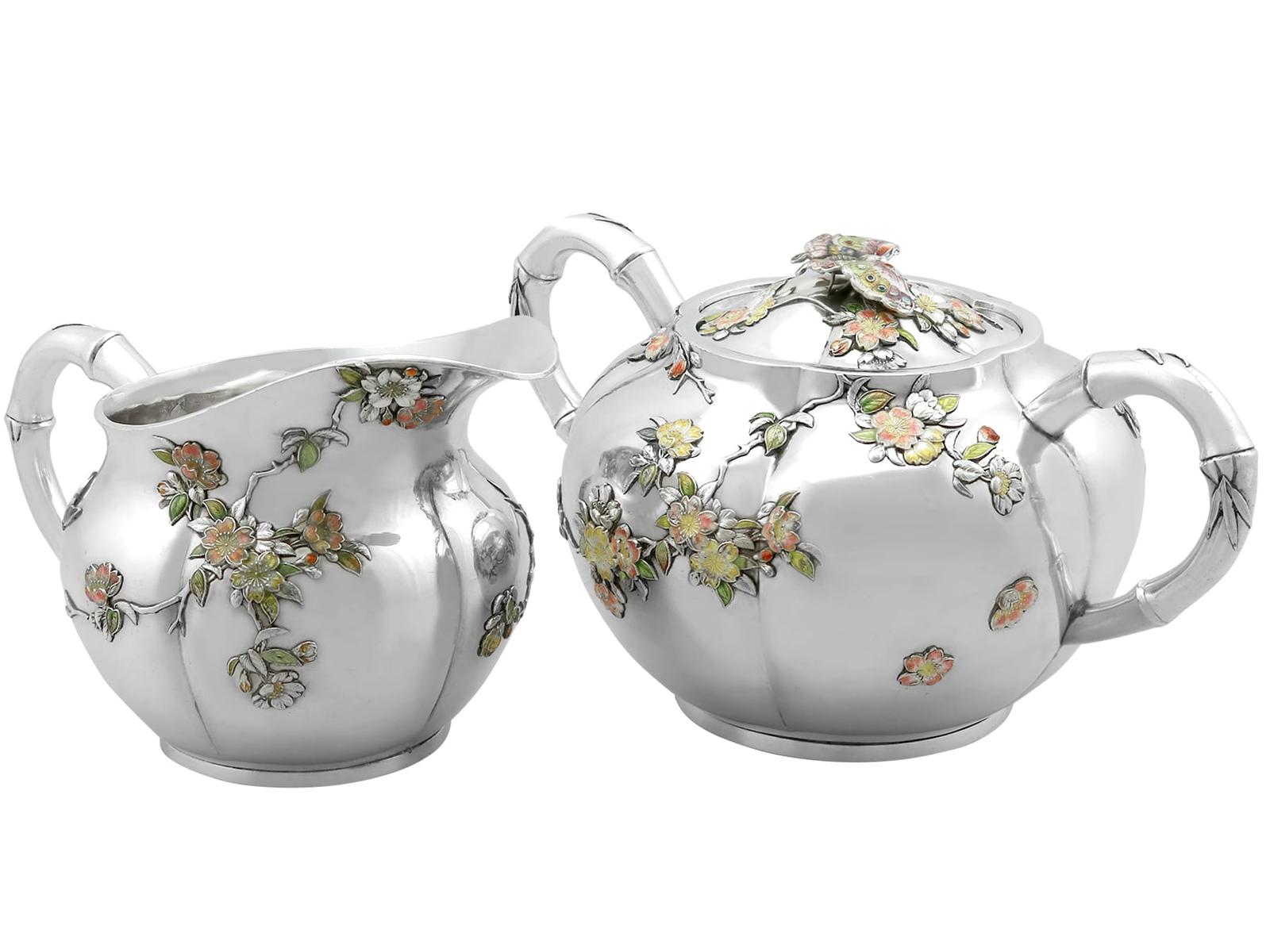 Antique Japanese Silver & Enamel Cream Jug & Sugar Bowl c.1890 (1 of 16)