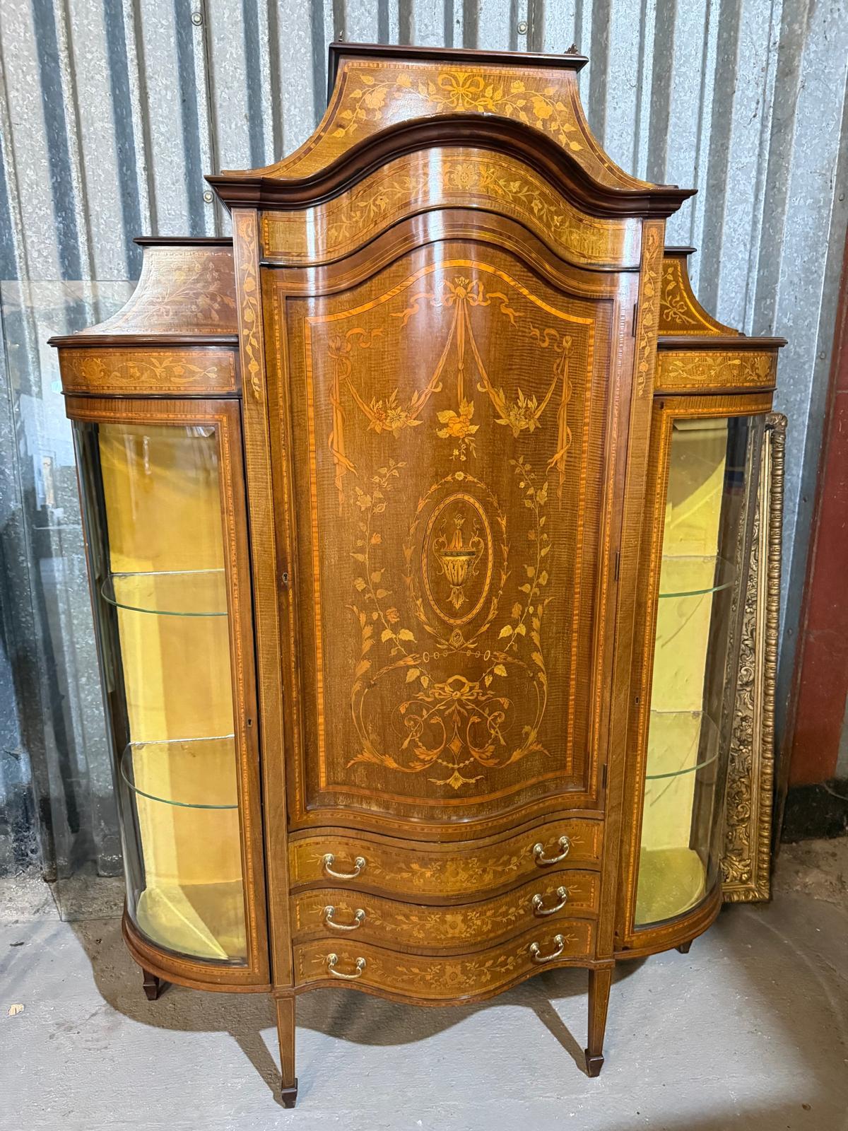 Display Cabinet- Antique Display Cabinet Late 19th Century Victorian Mahogany with Fruitwood Inlay and Glazed Sides C1895 to C1901 (1 of 4) Display Cabinet- Antique Display Cabinet Late 19th Century Victorian Mahogany with Fruitwood Inlay and Glazed Sides C1895 to C1901 (1 of 4)