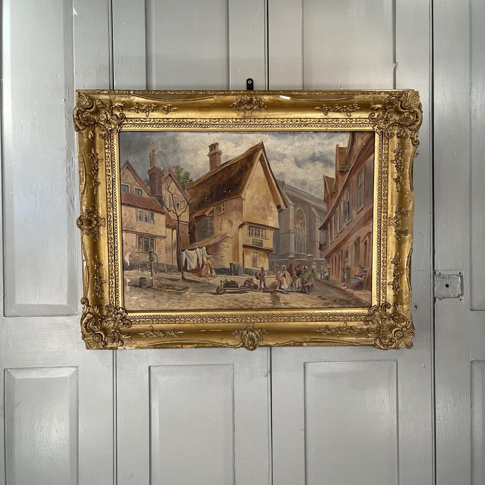 Antique Georgian or Early Victorian Oil Painting Study of Elm Hill, Norwich, England (1 of 12) Antique Georgian or Early Victorian Oil Painting Study of Elm Hill, Norwich, England (1 of 12)